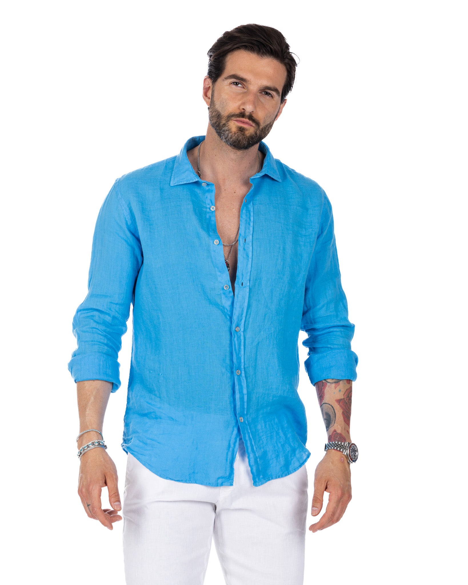 Montecarlo - camicia in puro lino turchese