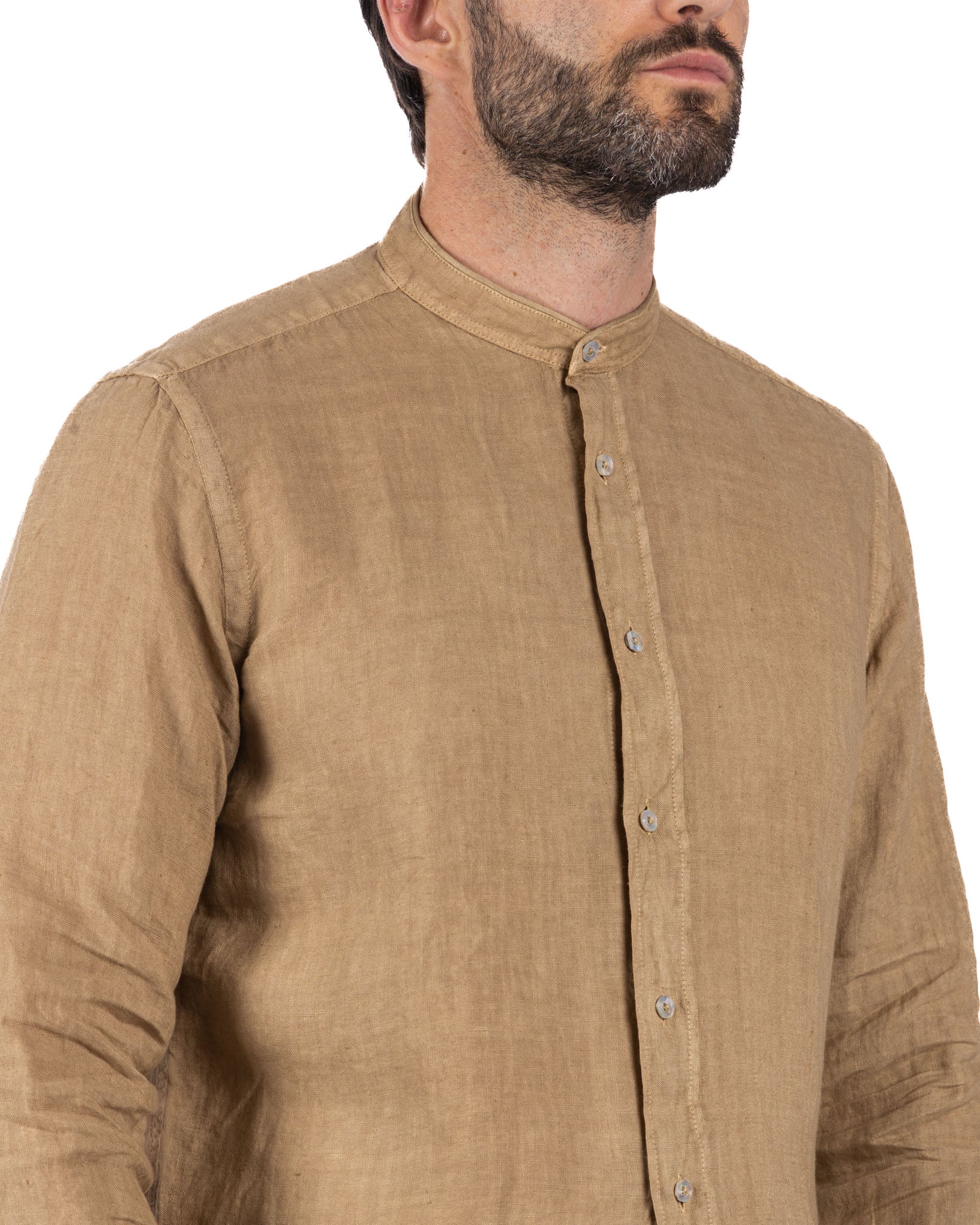 Nizza - camicia coreana in puro lino beige