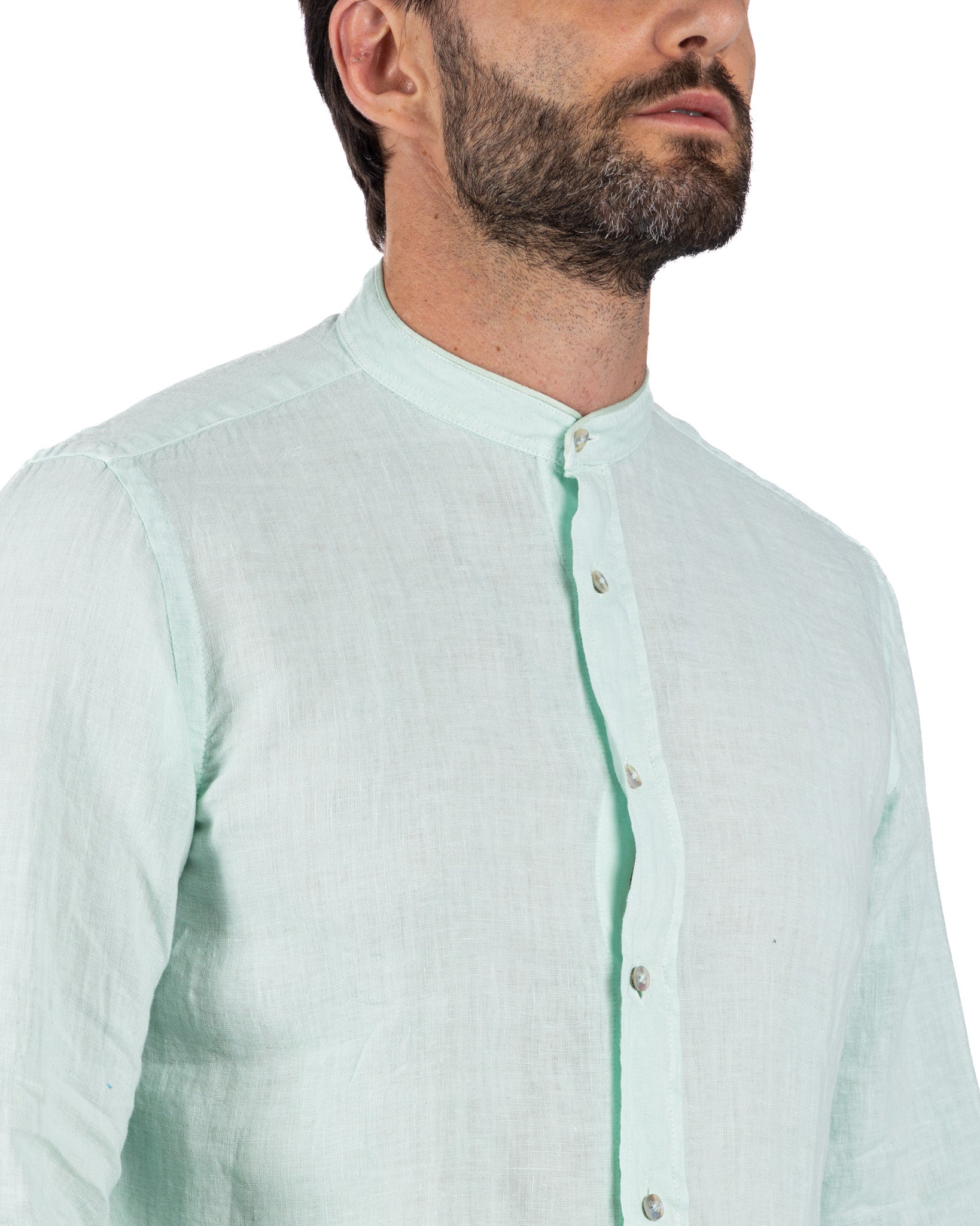 Nizza - camicia coreana in puro lino verde acqua