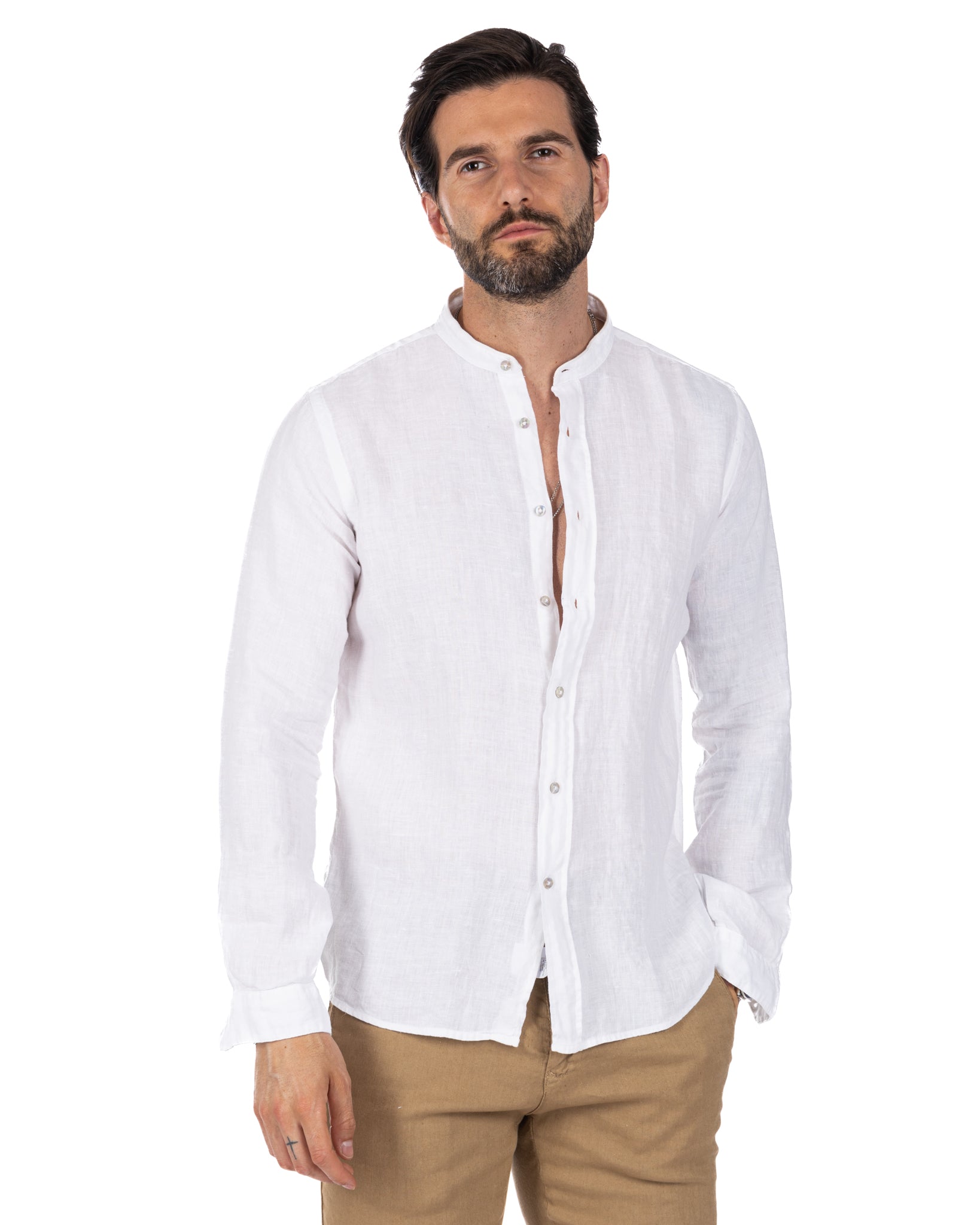 Nizza - camicia coreana in puro lino bianco