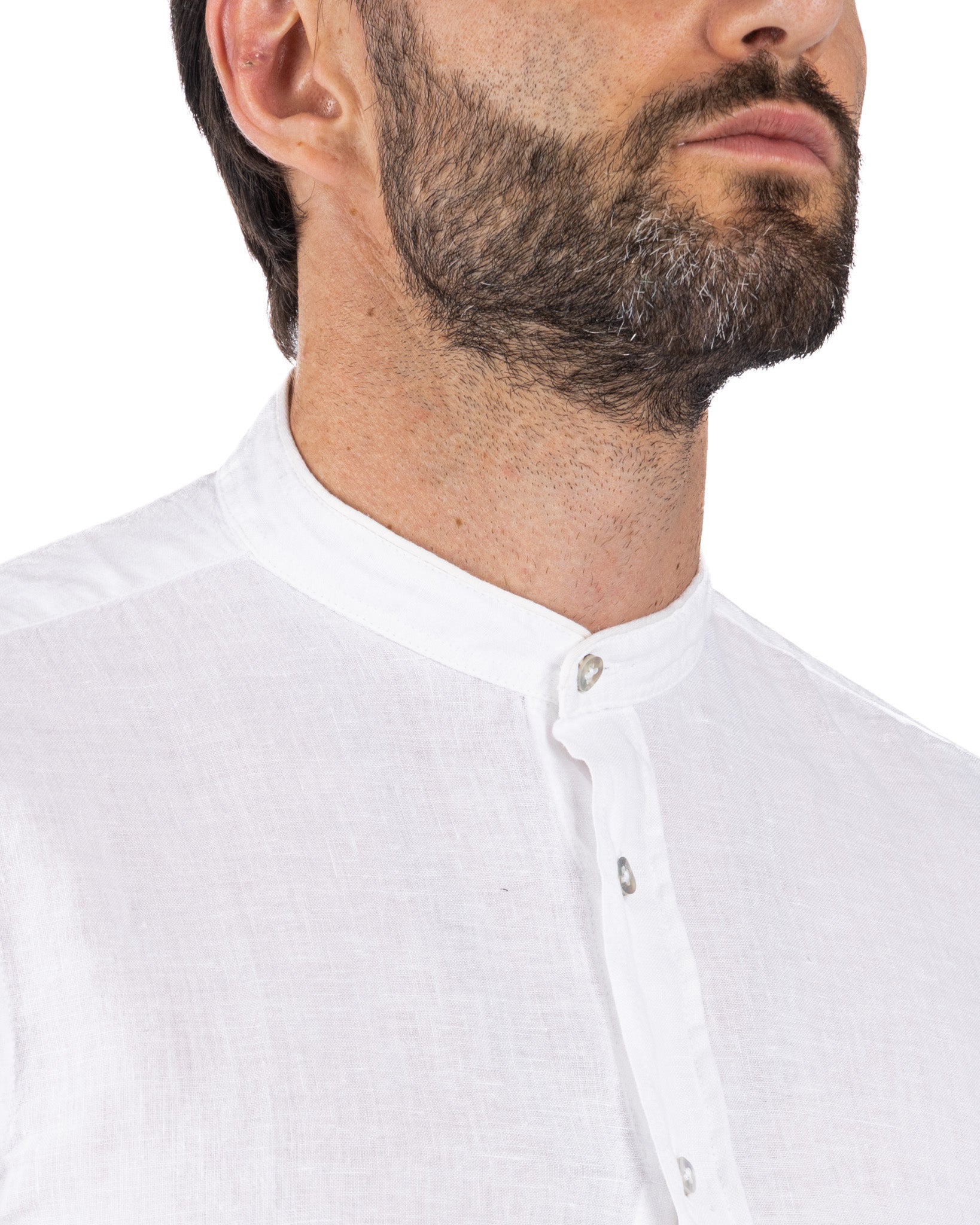 Nizza - camicia coreana in puro lino bianco