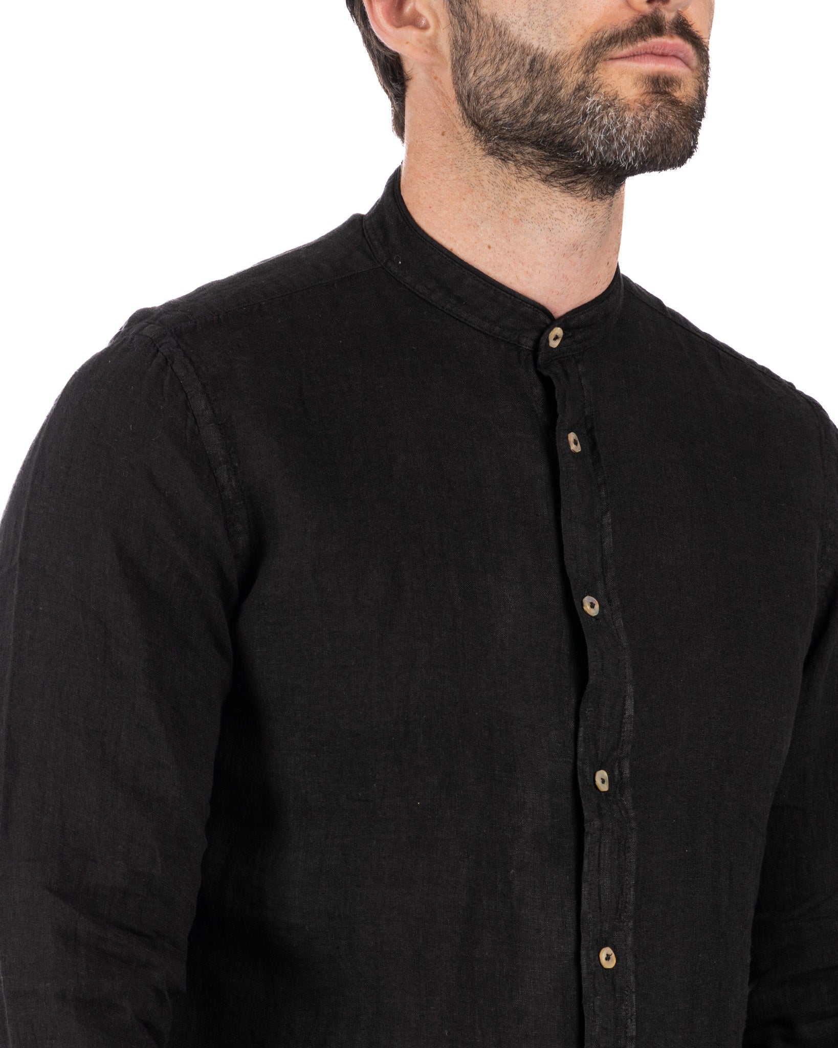 Nizza - camicia coreana in puro lino nero