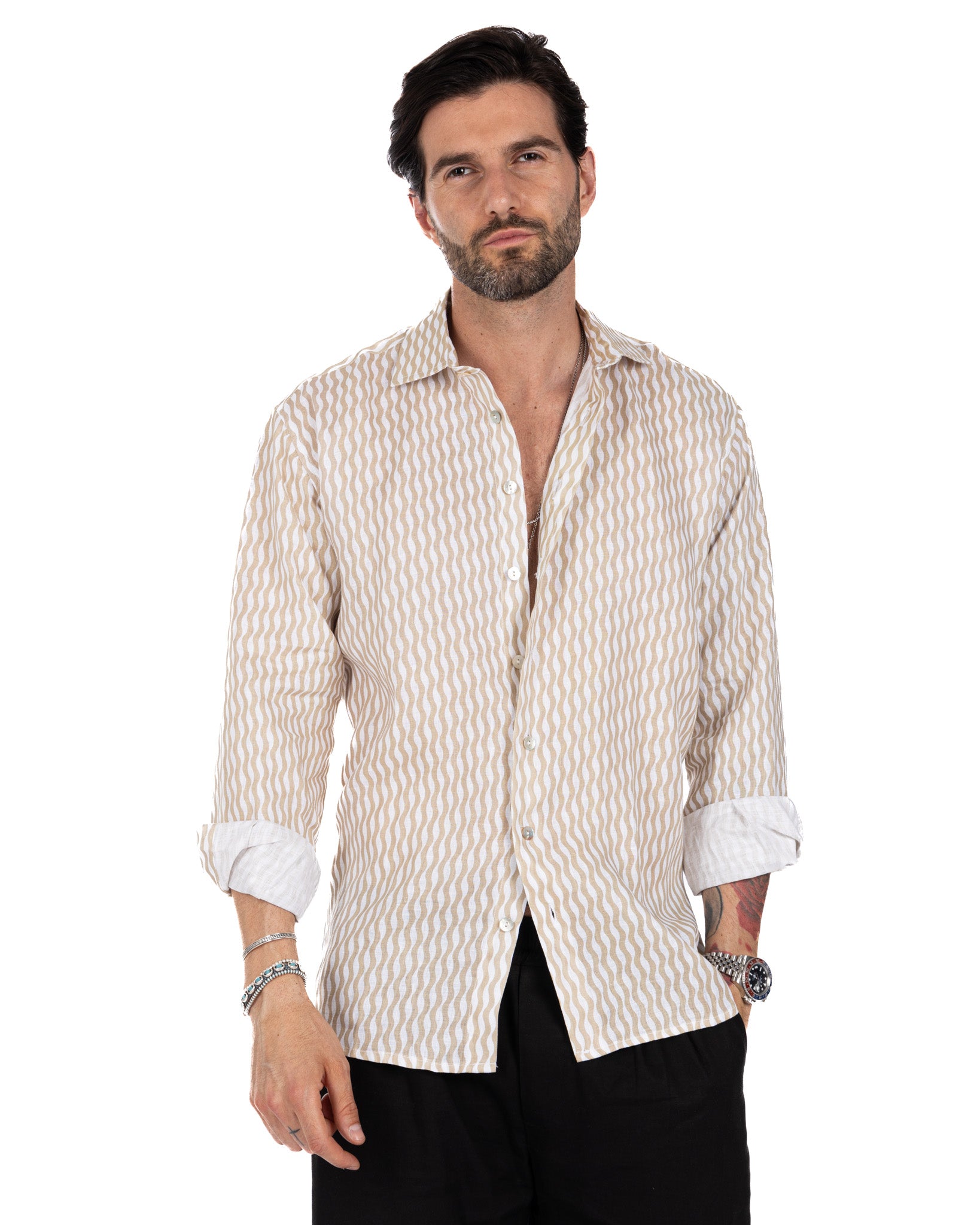 Onda - beige printed linen shirt