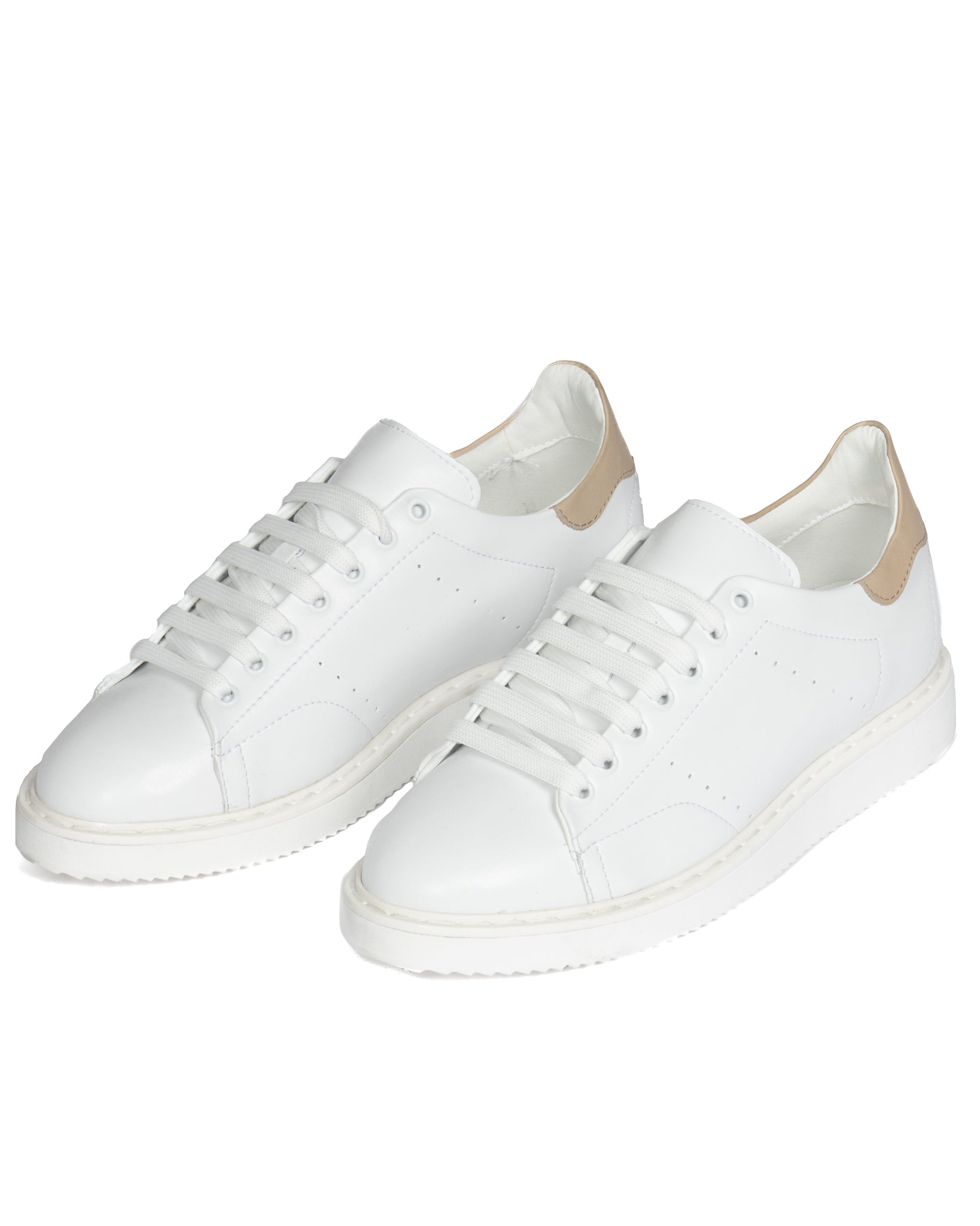 S01 - sneakers in pelle bianca dettagli beige