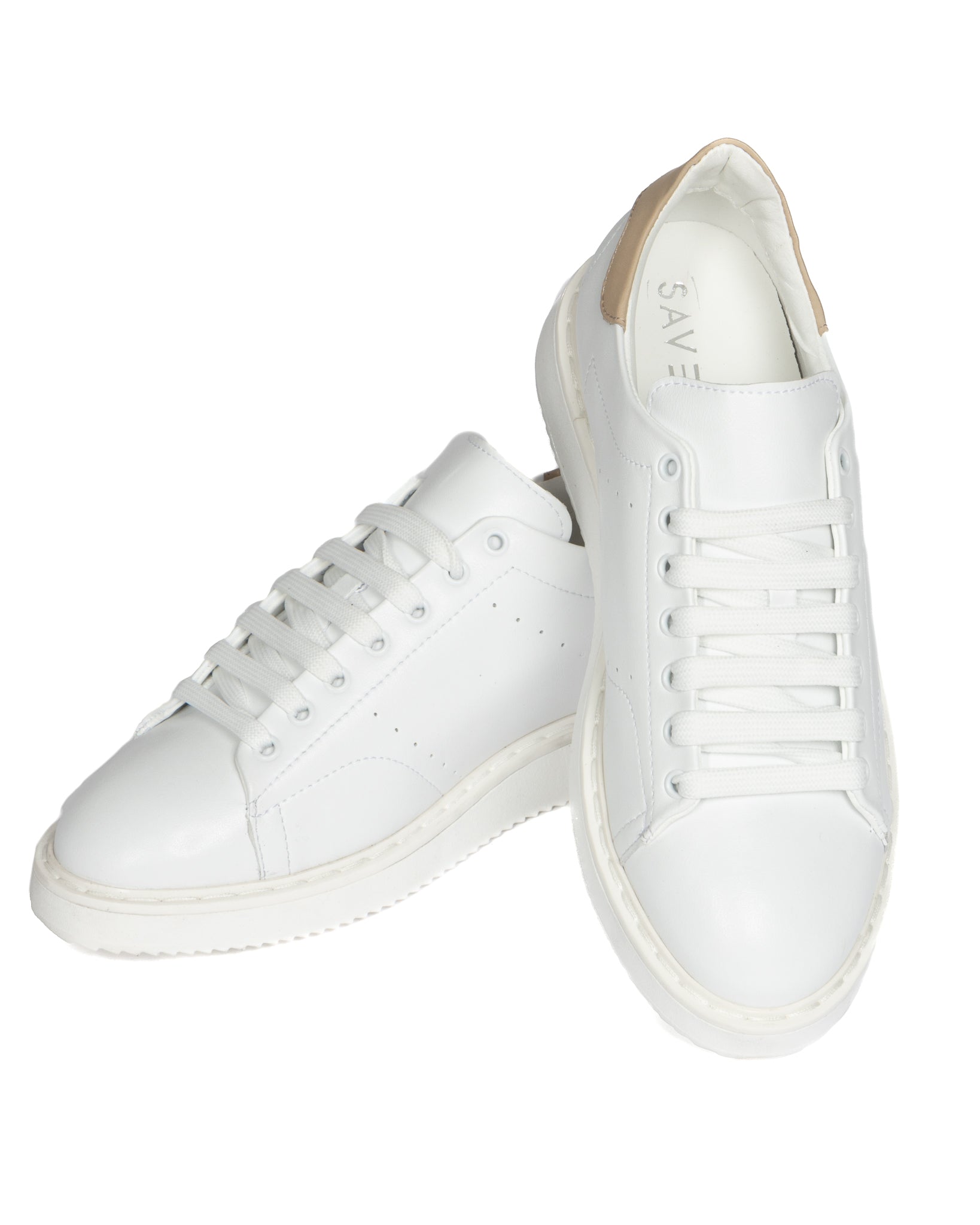 S01 - sneakers in pelle bianca dettagli beige