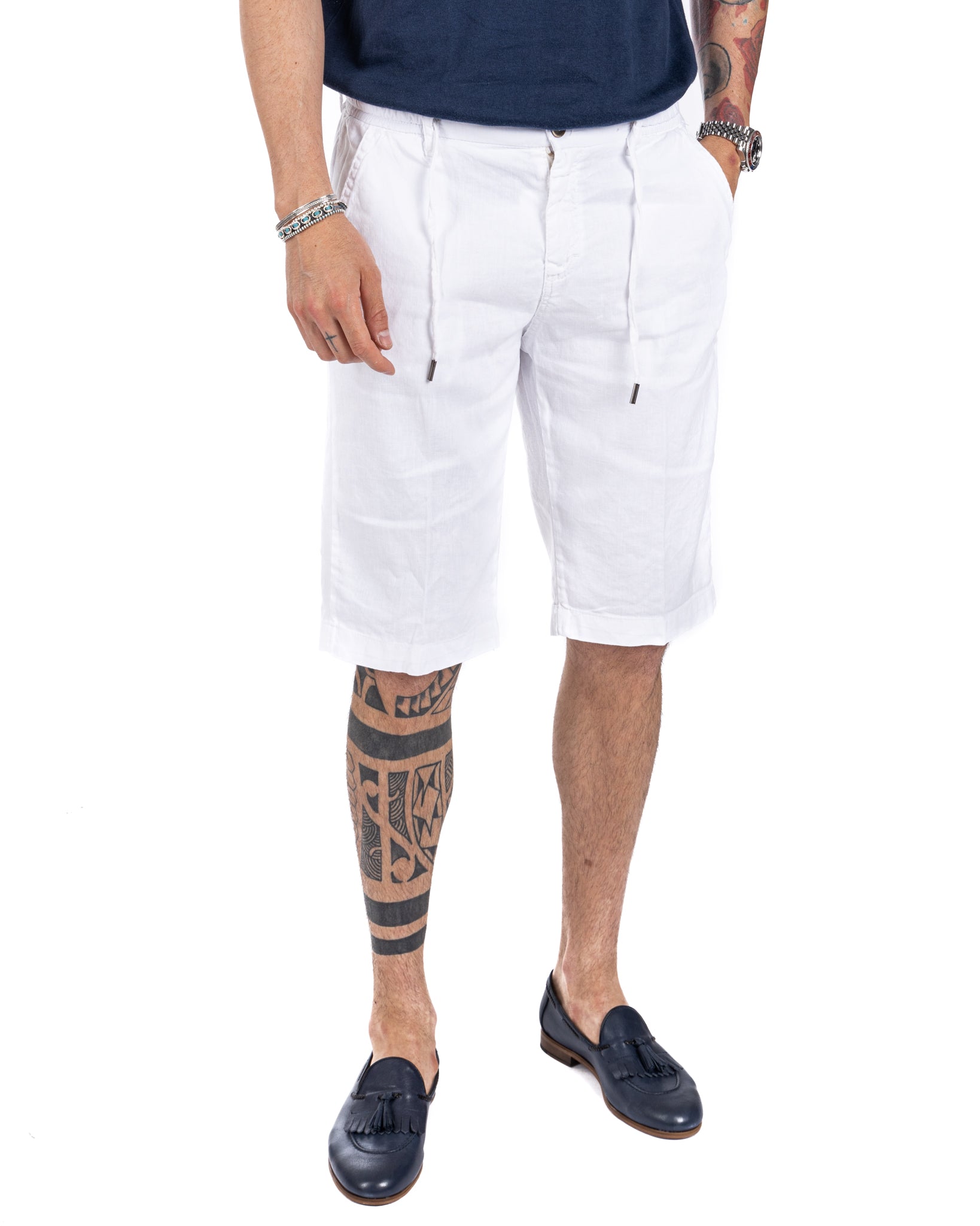 Saint Martin - white pure linen Bermuda shorts