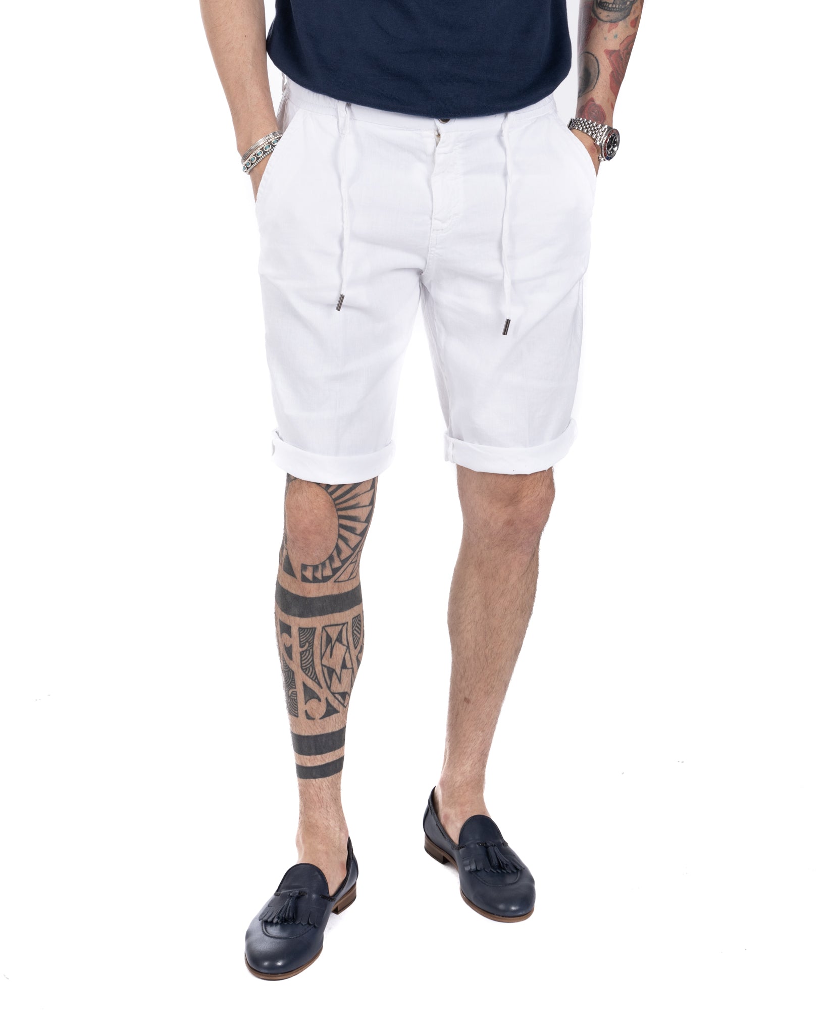 Saint Martin - white pure linen Bermuda shorts