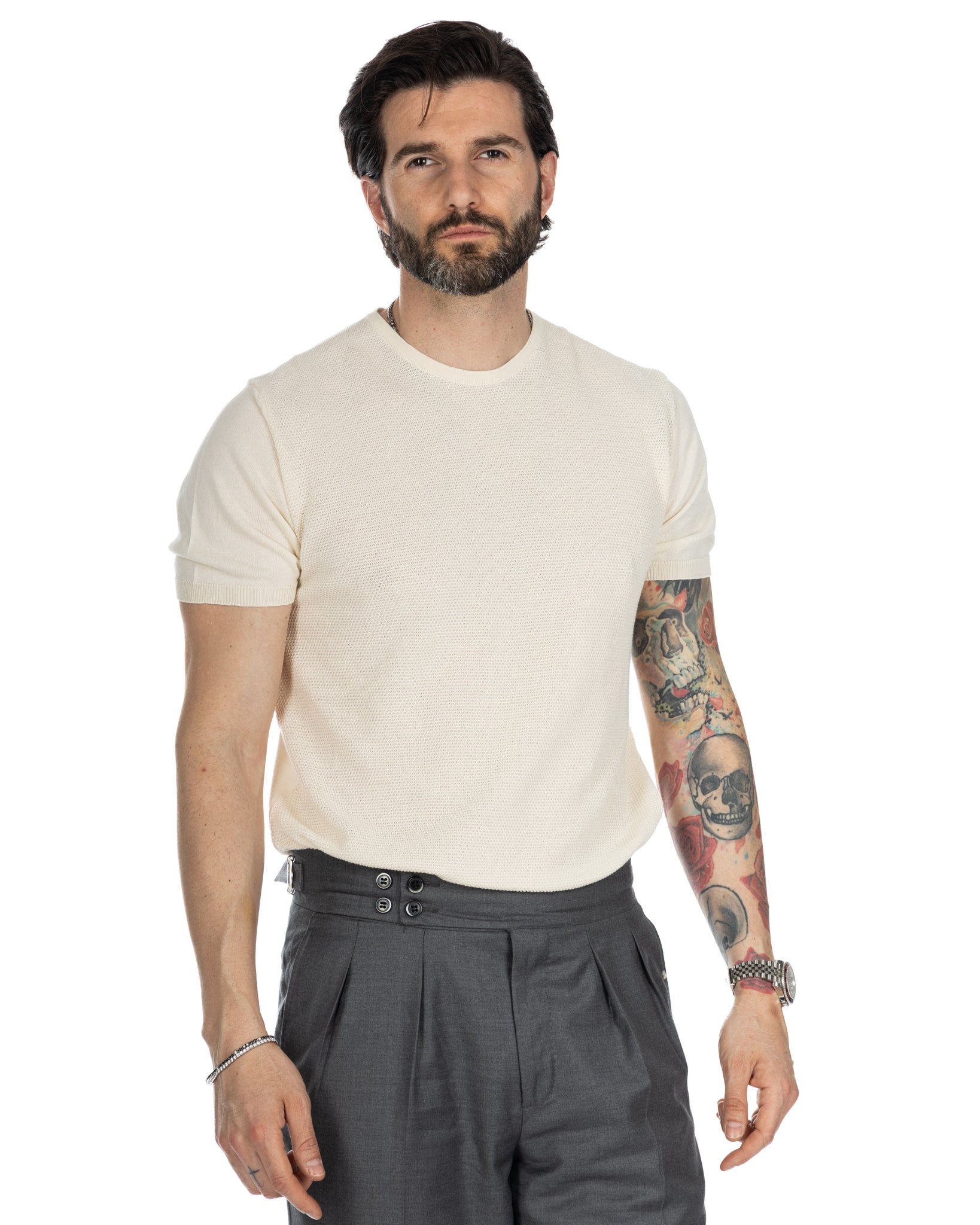 Lorenzo - camiseta crema de punto jacquard