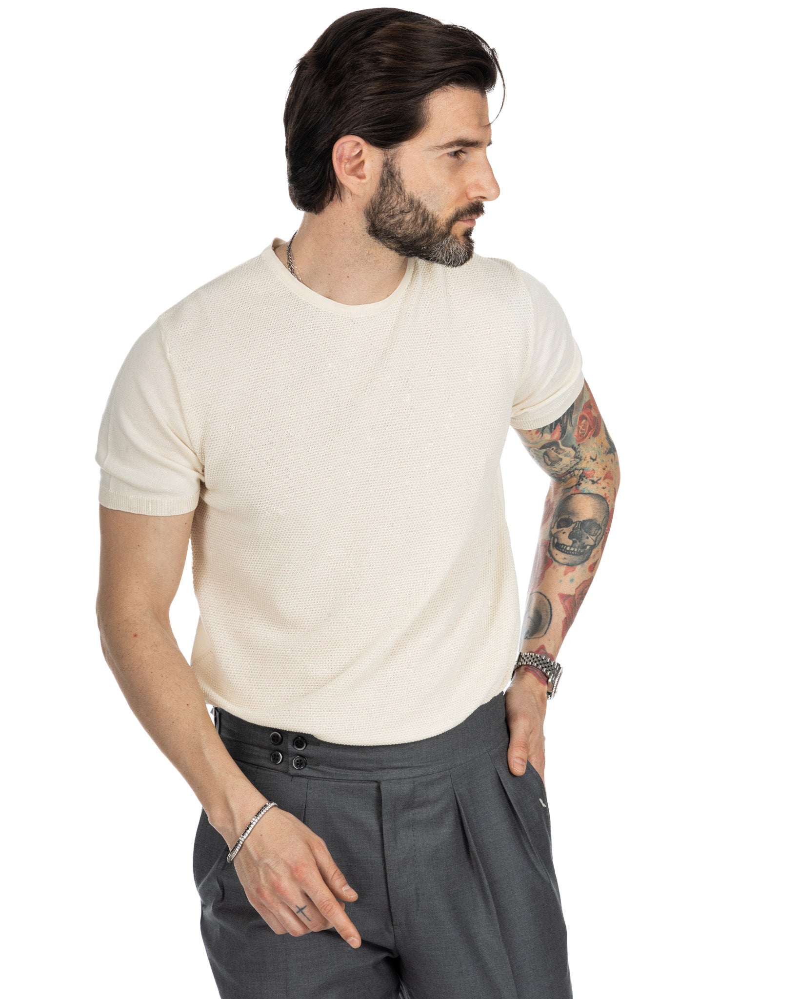 Lorenzo - camiseta crema de punto jacquard