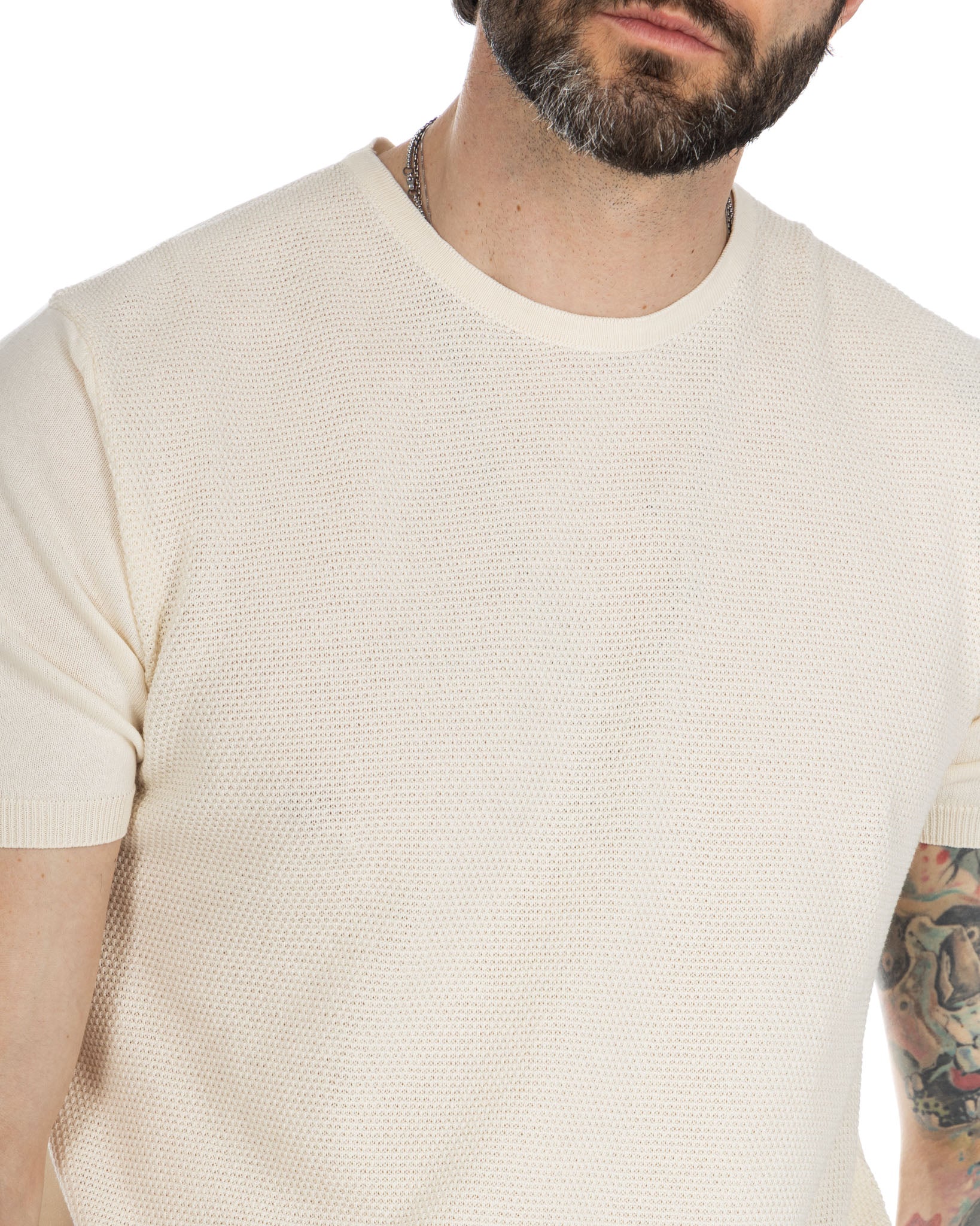 Lorenzo - camiseta crema de punto jacquard