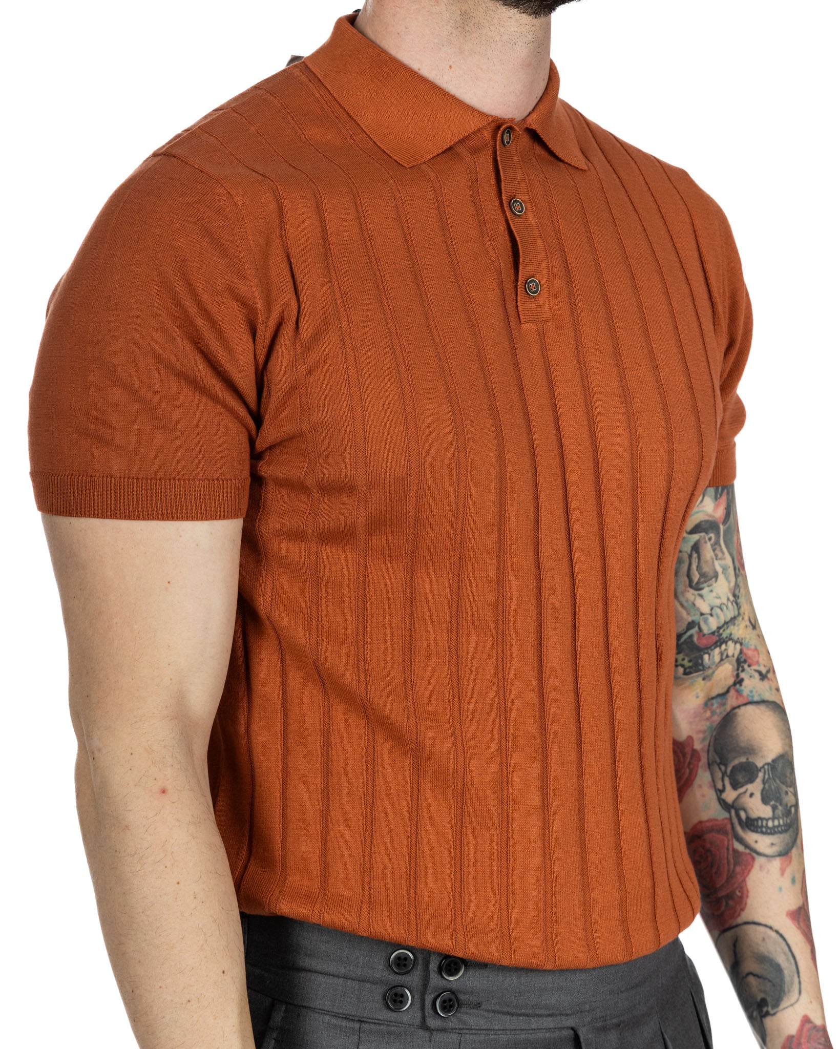 Rafael - rust ribbed knit polo