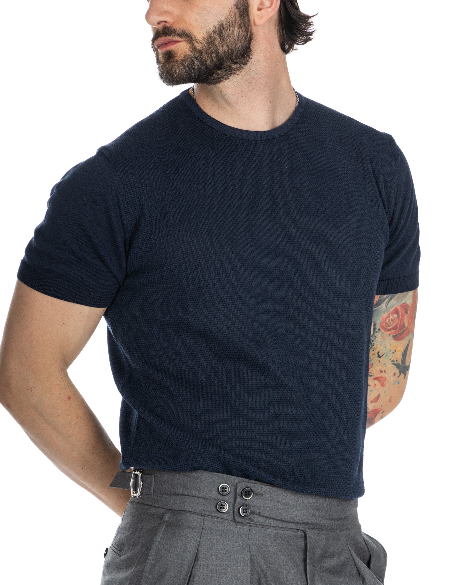Lorenzo - t-shirt blu in maglia jacquard