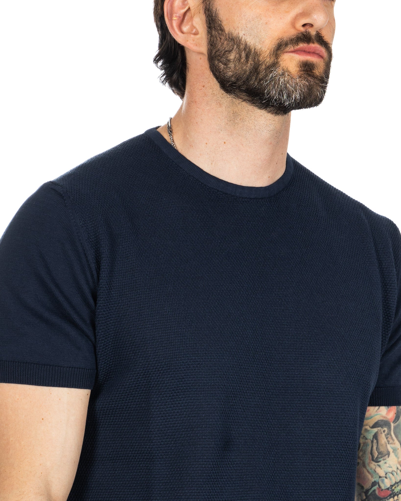 Lorenzo - t-shirt blu in maglia jacquard
