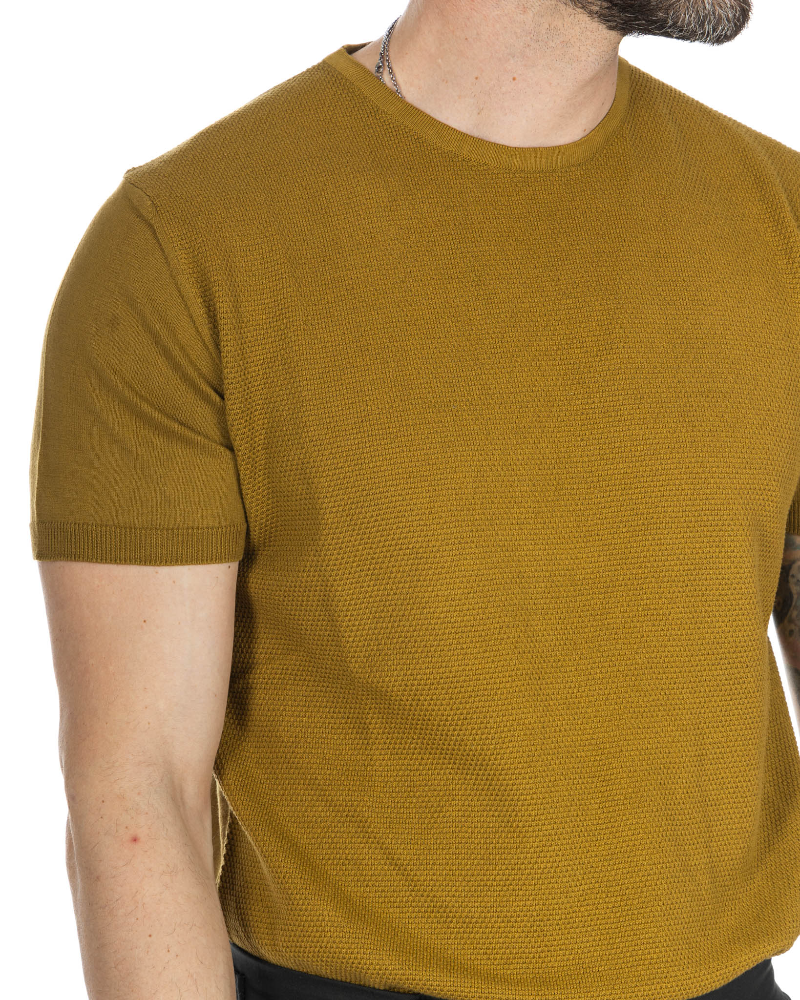 Lorenzo - t-shirt cammello in maglia jacquard