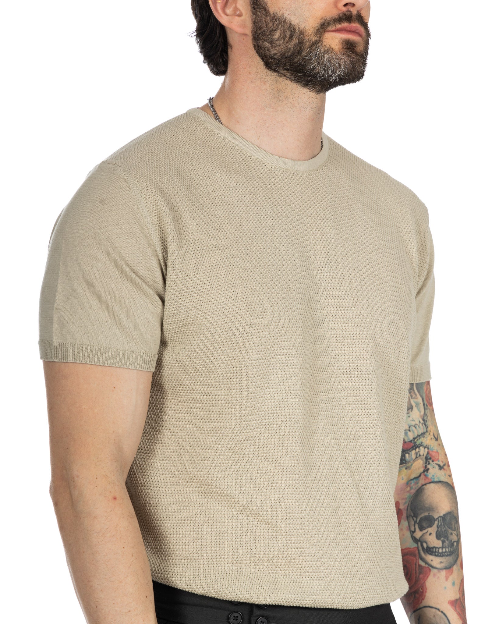 Lorenzo - t-shirt beige in maglia jacquard