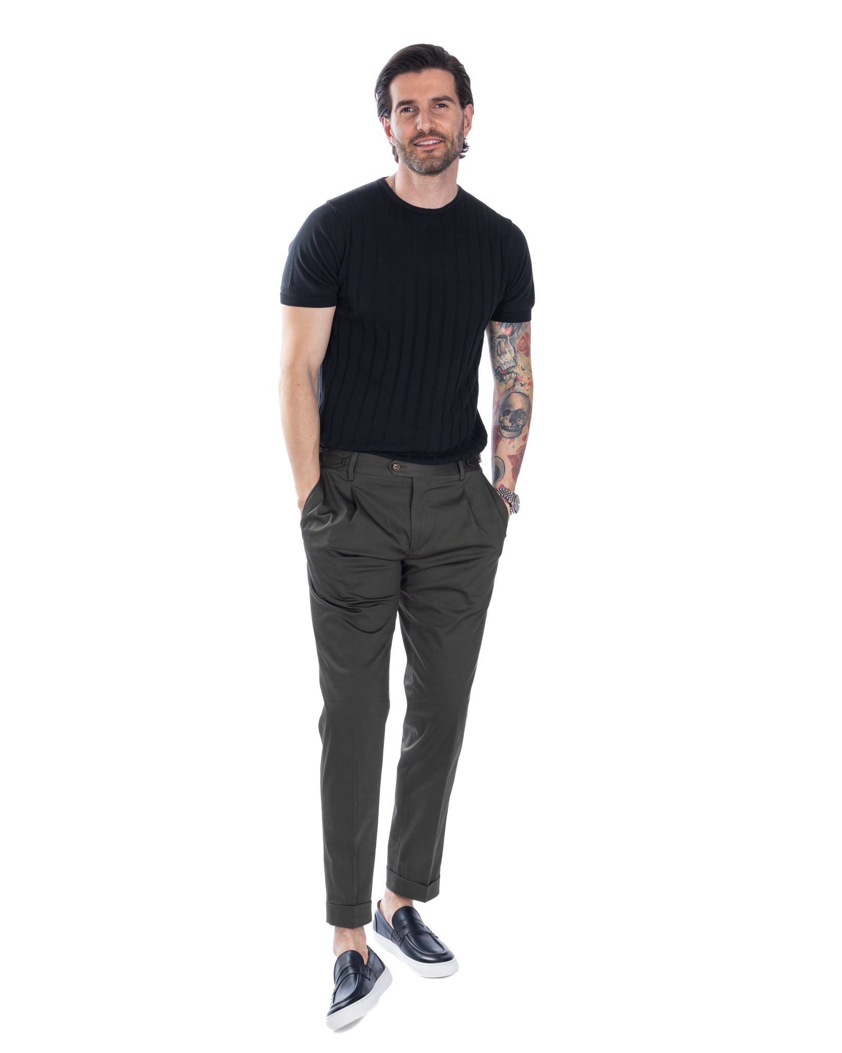 James - pantalone militare vita alta con fibbie