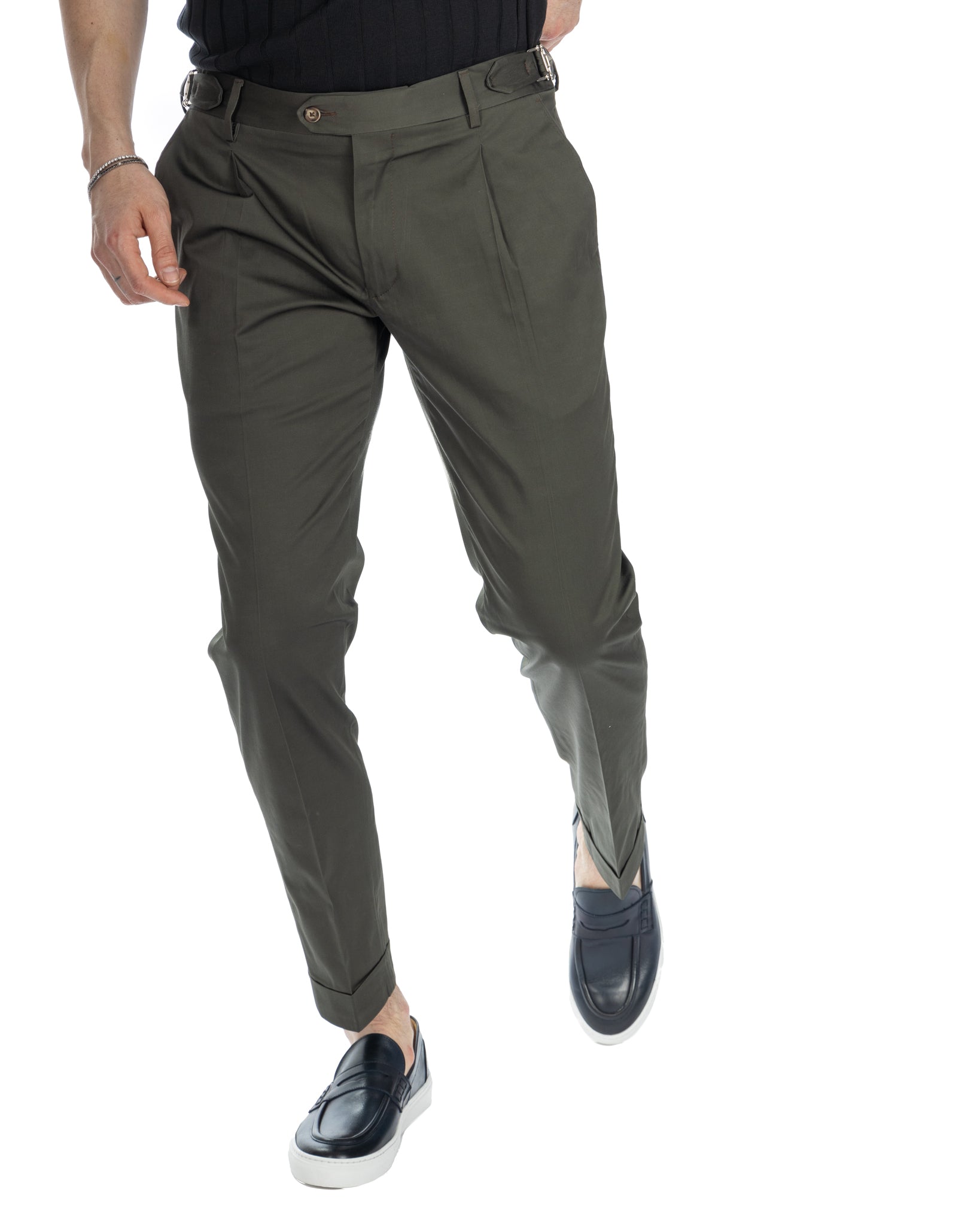 James - pantalone militare vita alta con fibbie