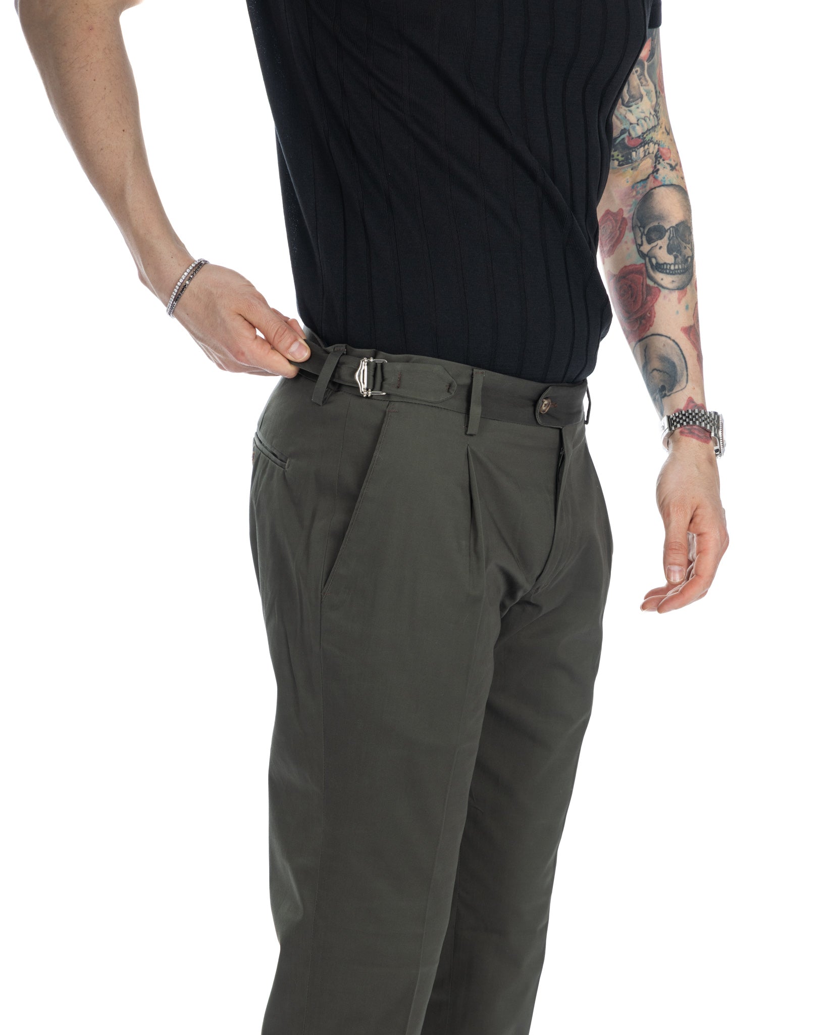 James - pantalone militare vita alta con fibbie