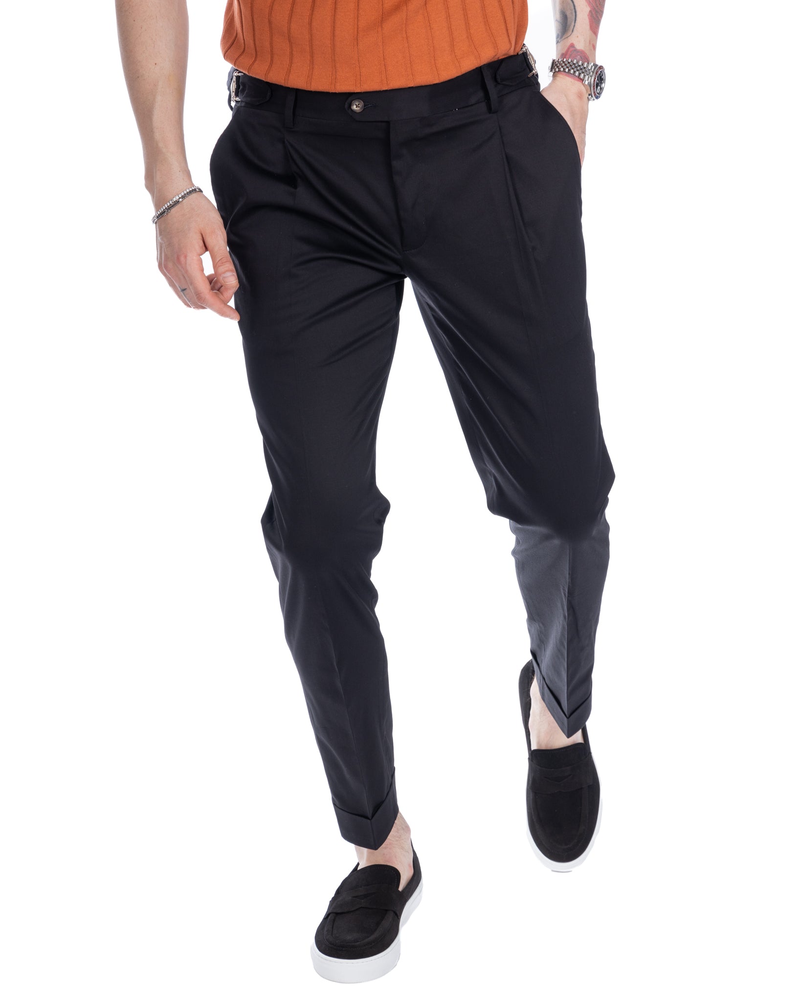 James - pantalone nero vita alta con fibbie