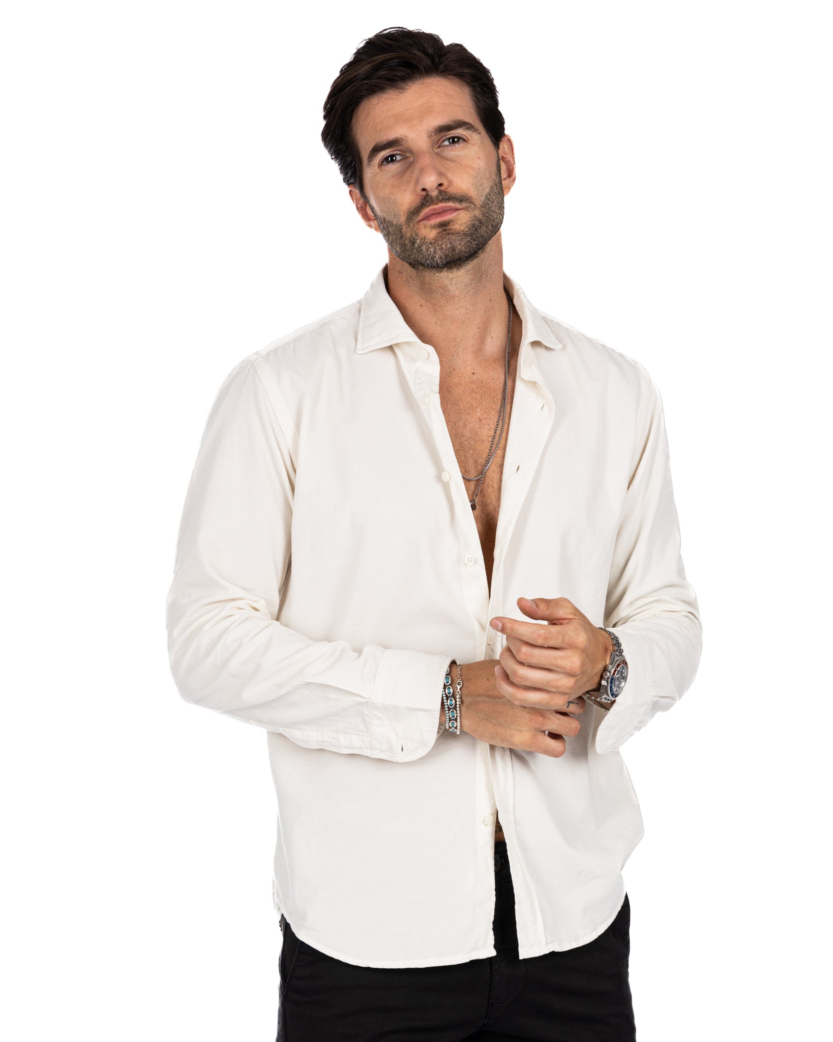 Vega - camicia panna in velluto mille righe