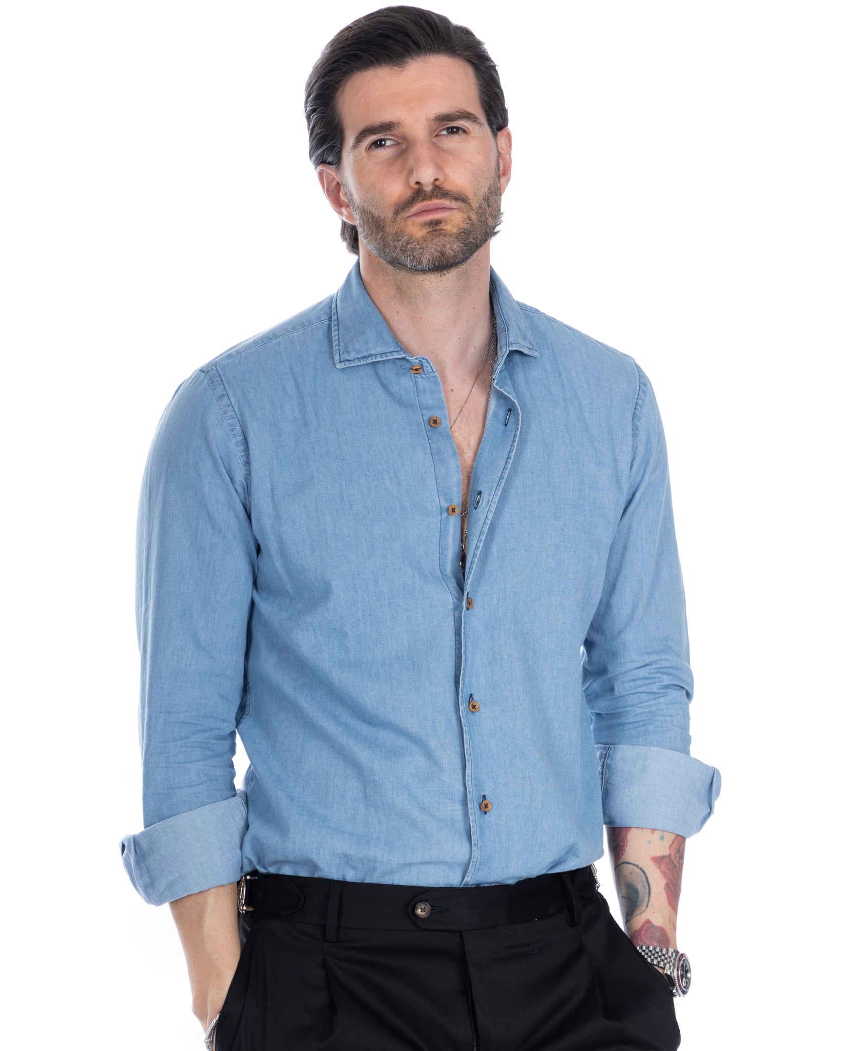 Mark - camicia jeans lavaggio chiaro