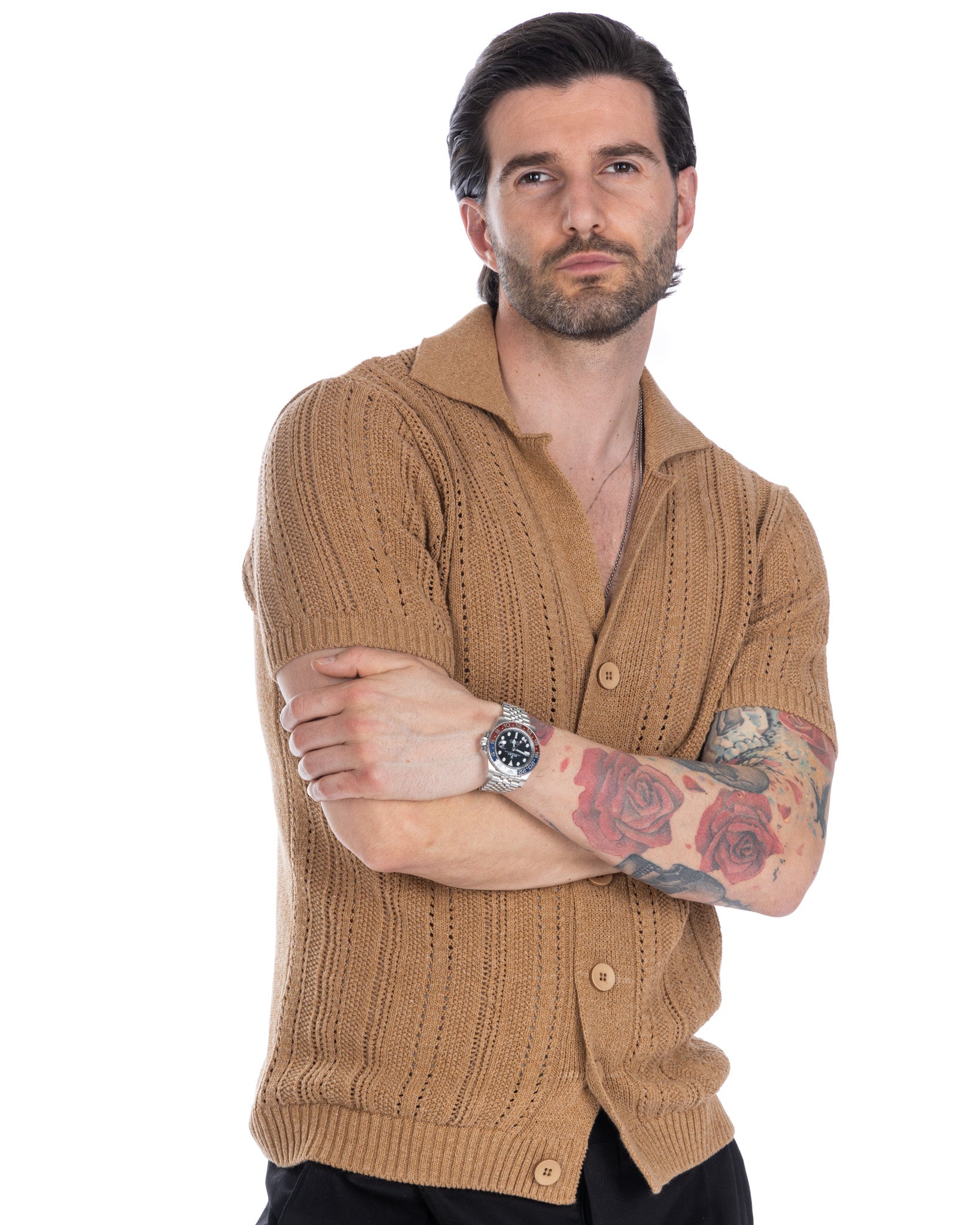 Novak - camel knitted shirt