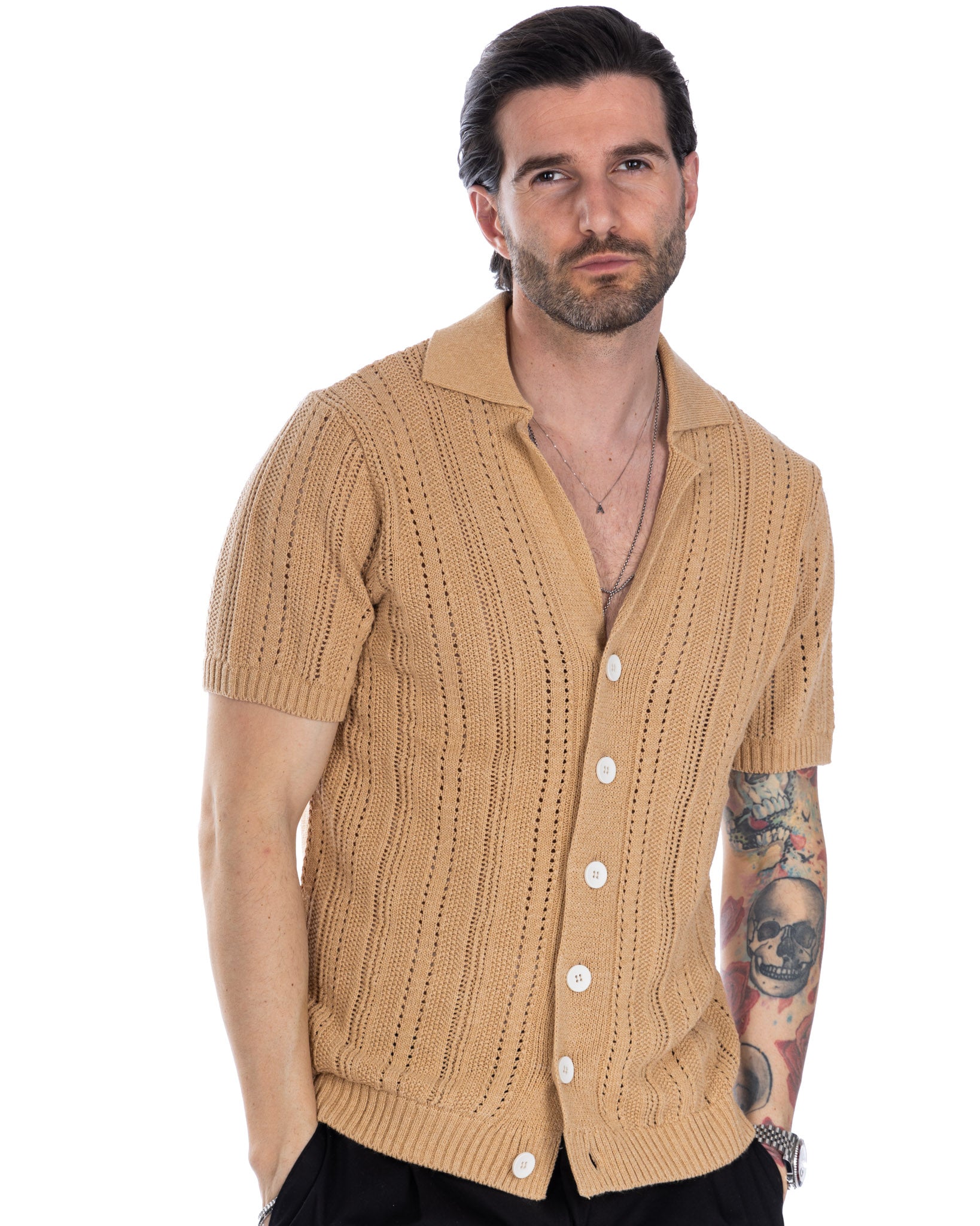 Novak - camicia beige in jersey