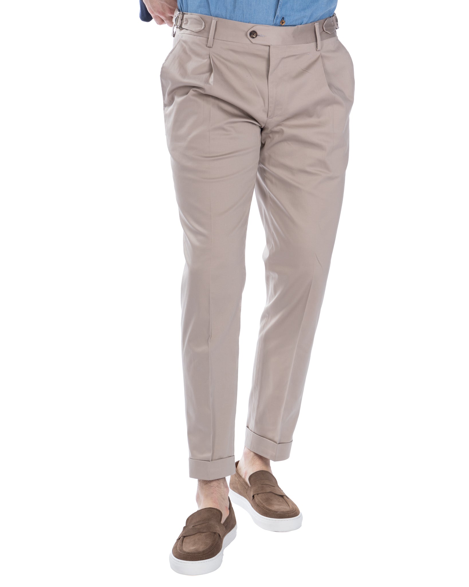 James - pantalone beige con fibbie