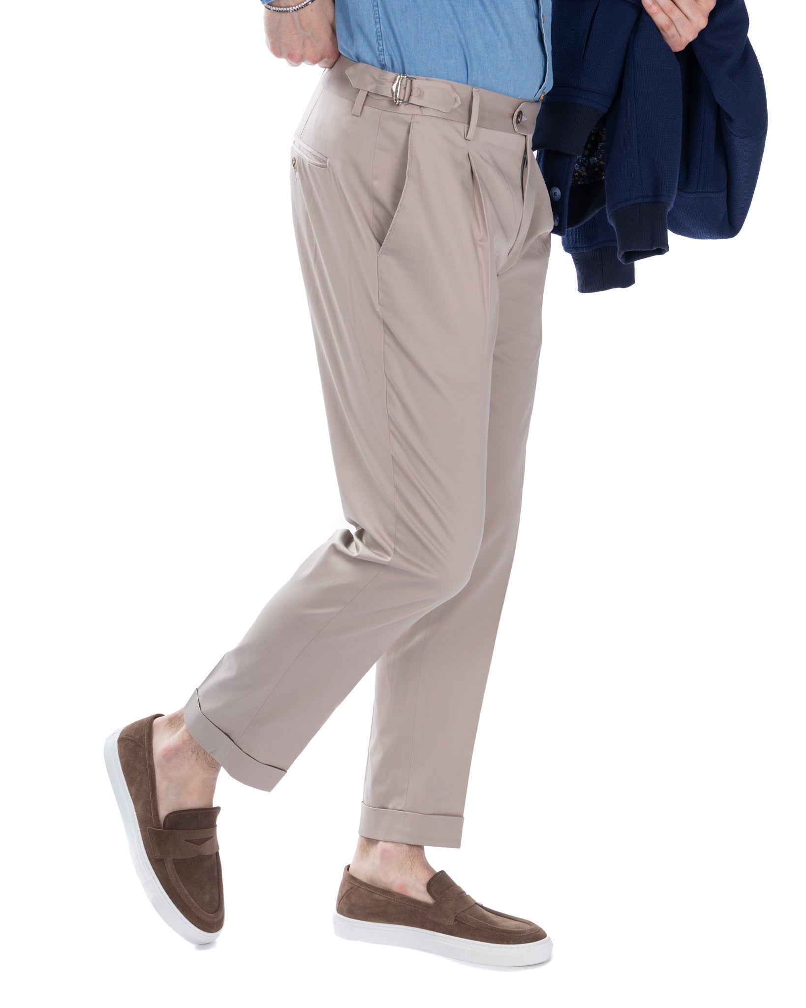 James - pantalone beige con fibbie