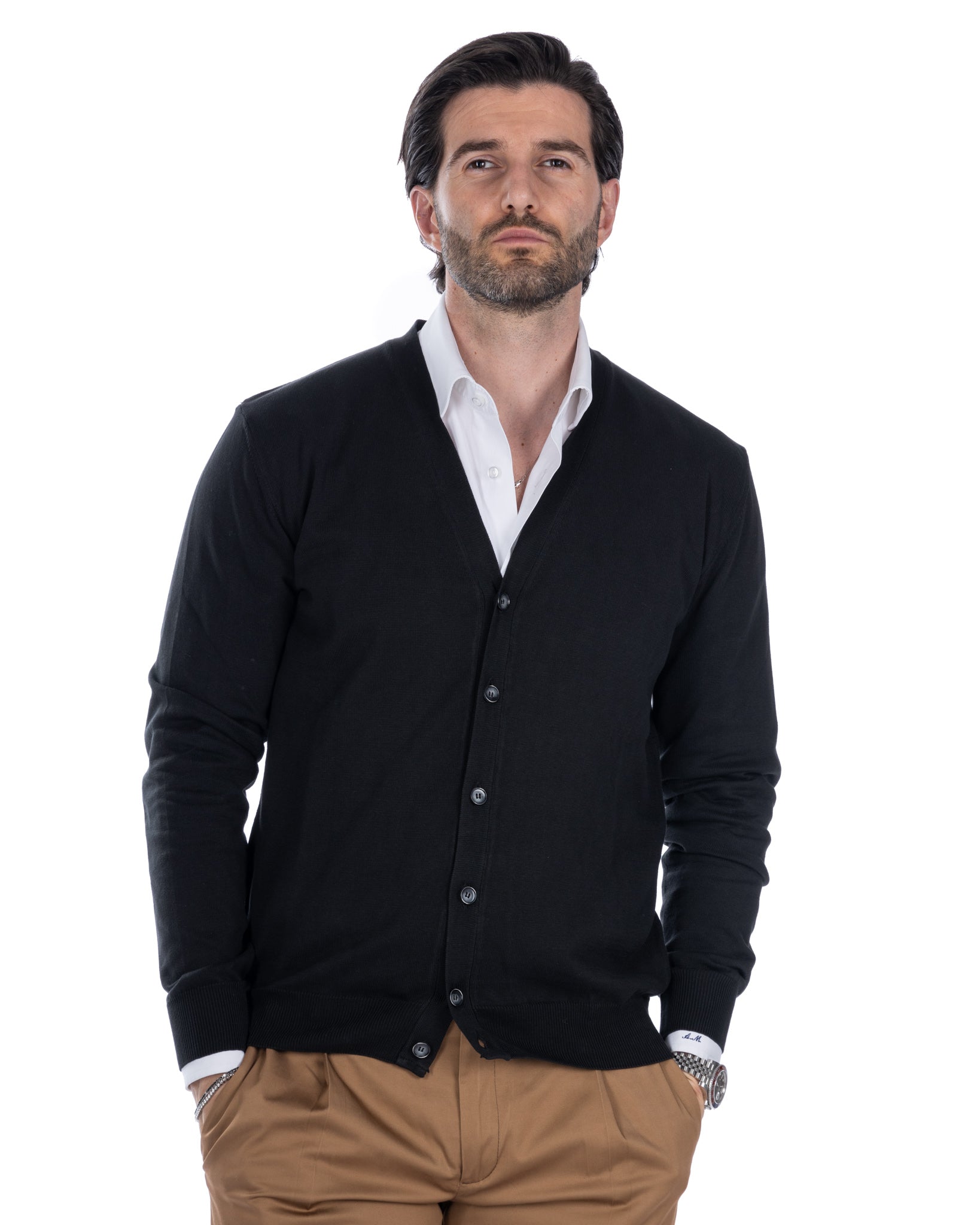 Alex - black cotton cardigan