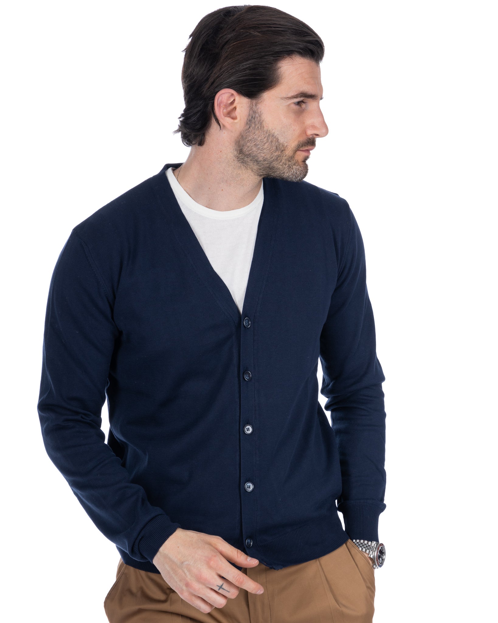 Alex - cardigan blu in cotone