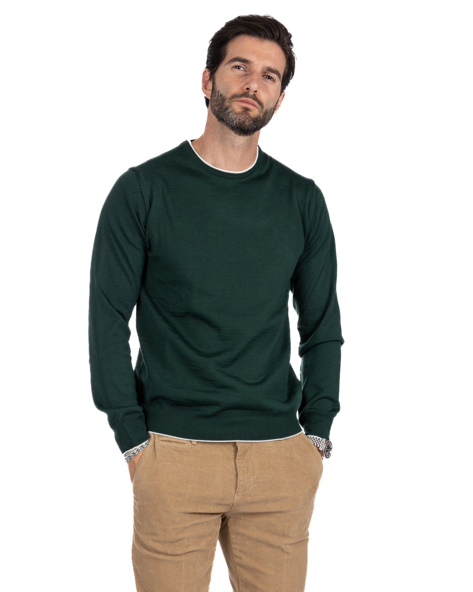 Seve - maglione verde con bordo panna