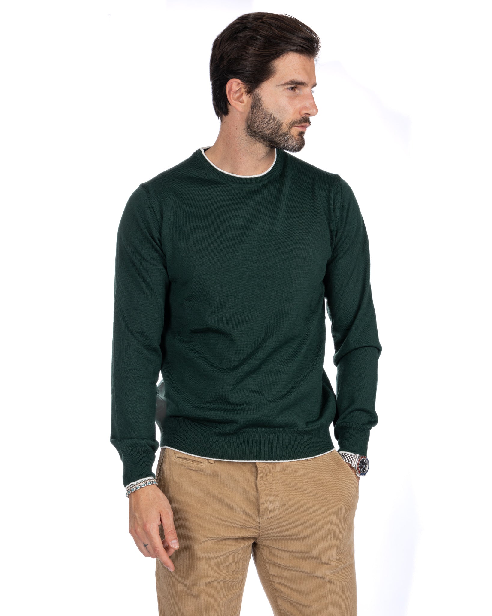 Seve - maglione verde con bordo panna