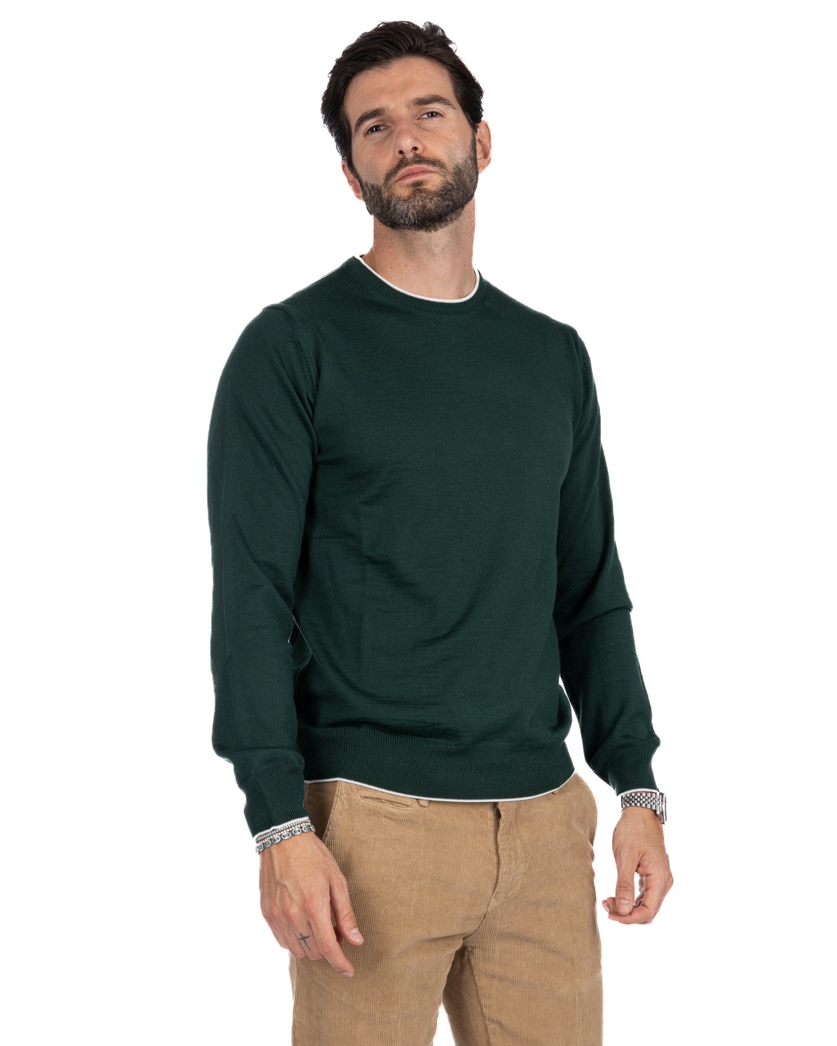 Seve - maglione verde con bordo panna