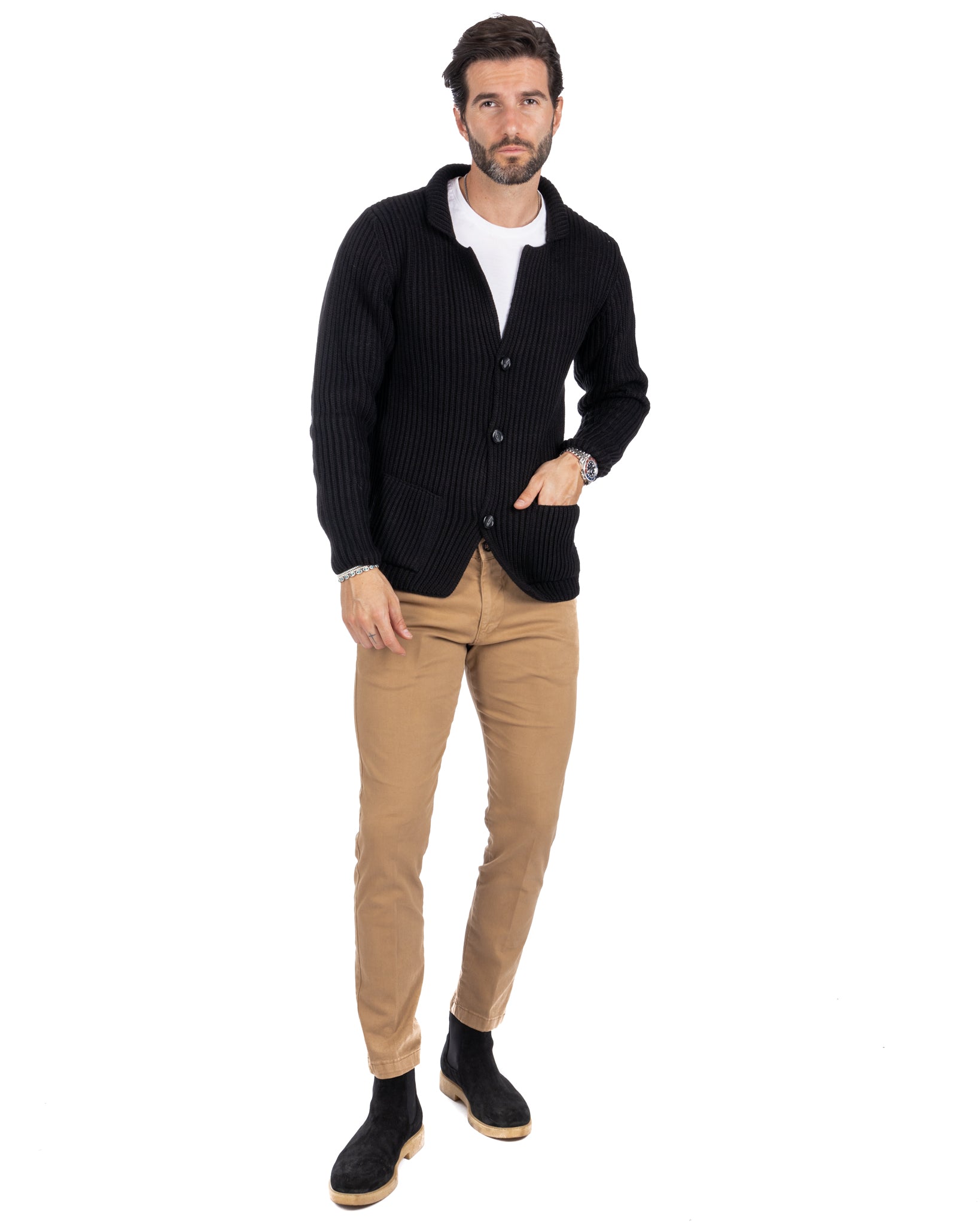 Richard - cardigan in maglia a coste nero