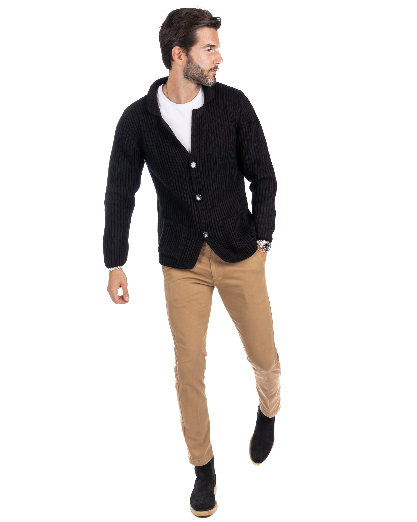 Richard - cardigan in maglia a coste nero