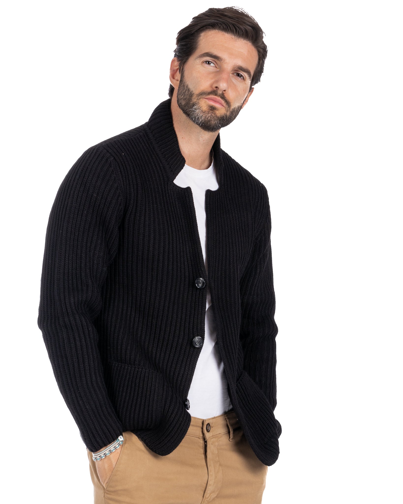 Richard - cardigan in maglia a coste nero