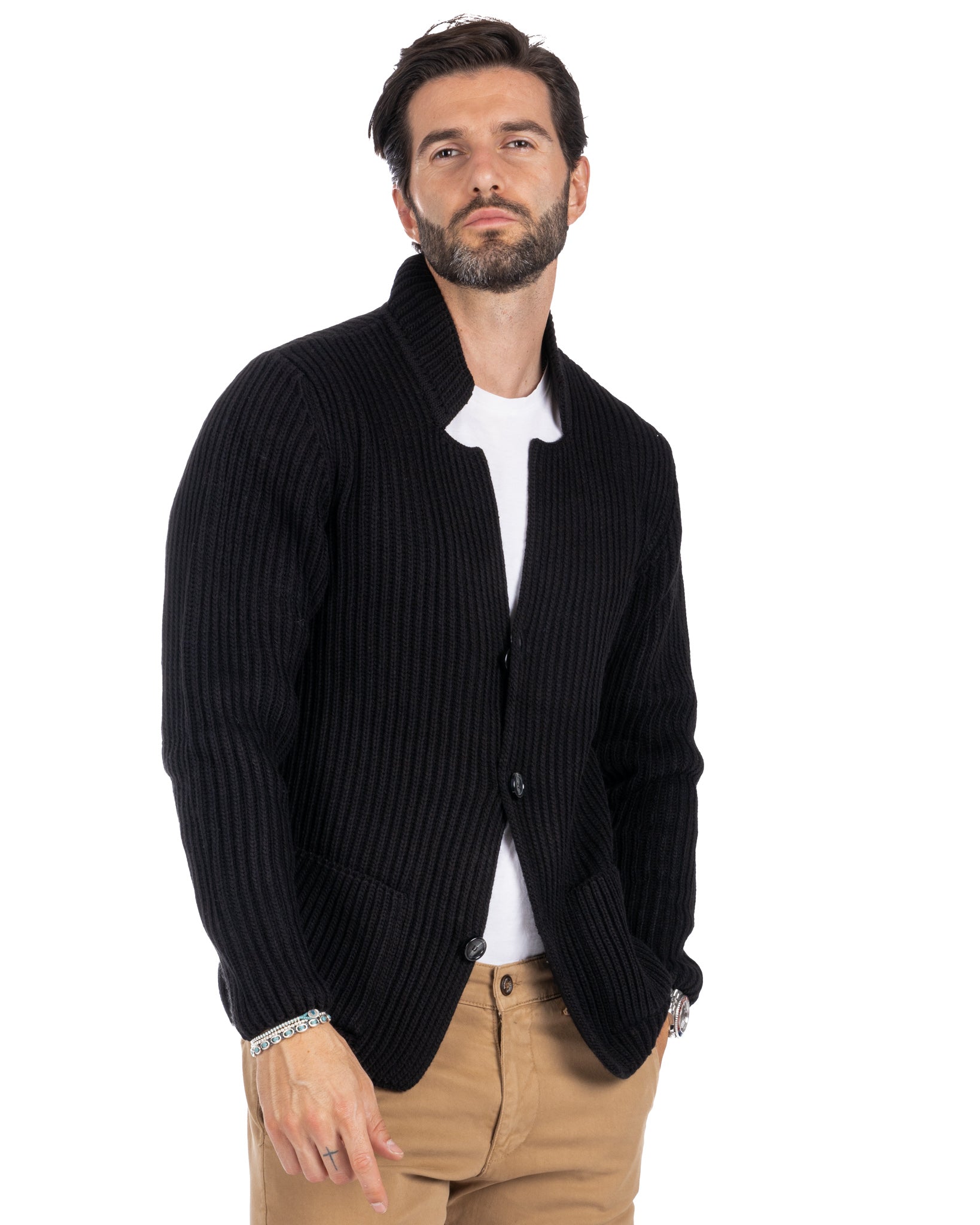 Richard - cardigan in maglia a coste nero