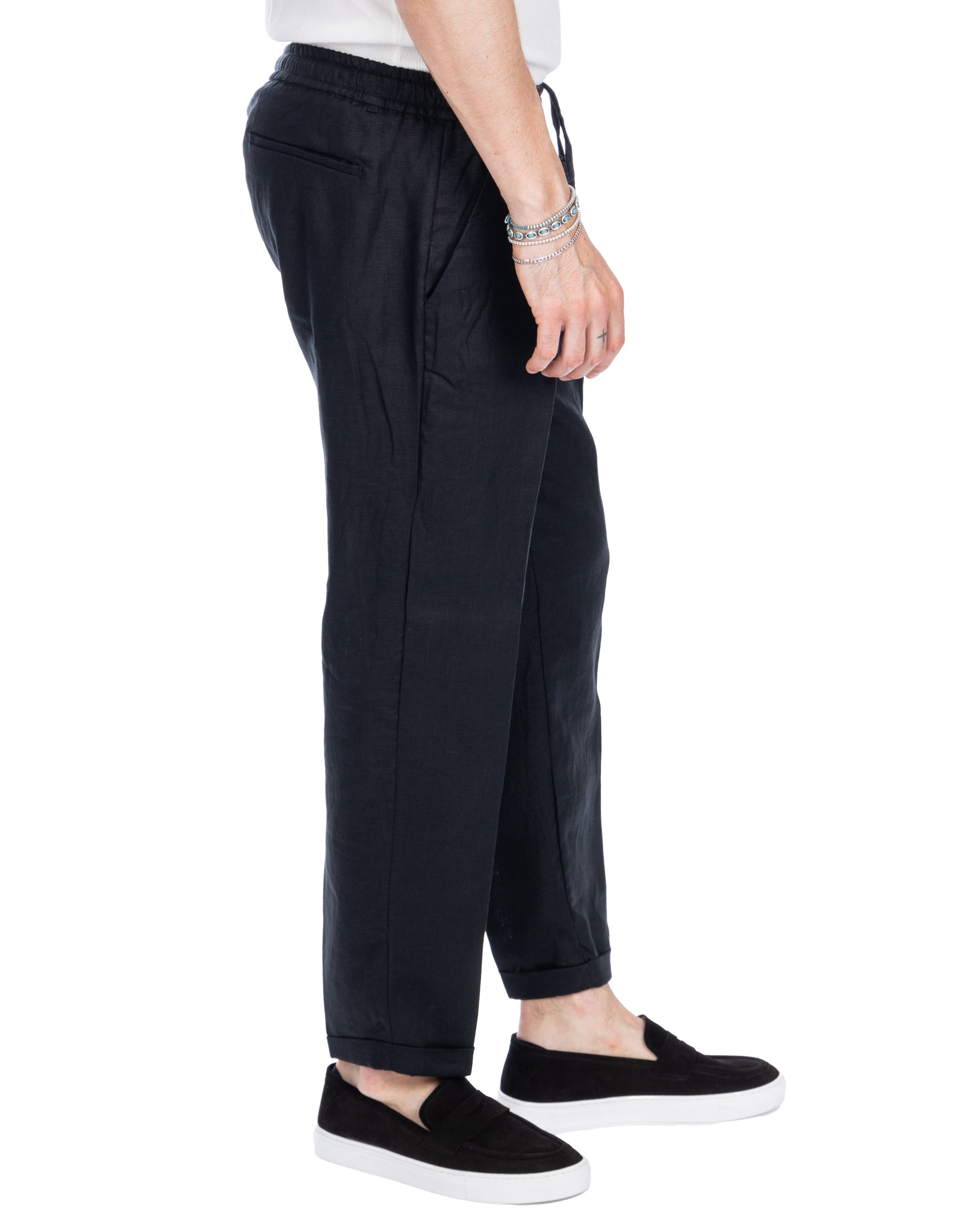 Colin - pantalaccio in puro lino nero