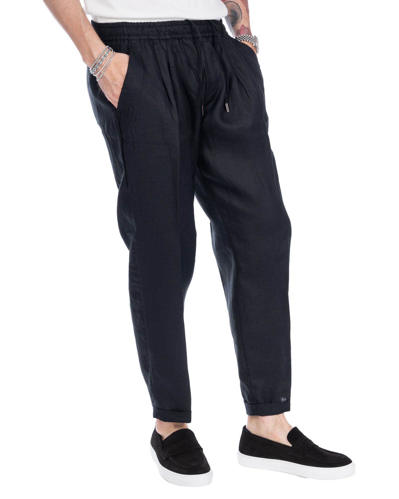 Colin - pantalaccio in puro lino nero