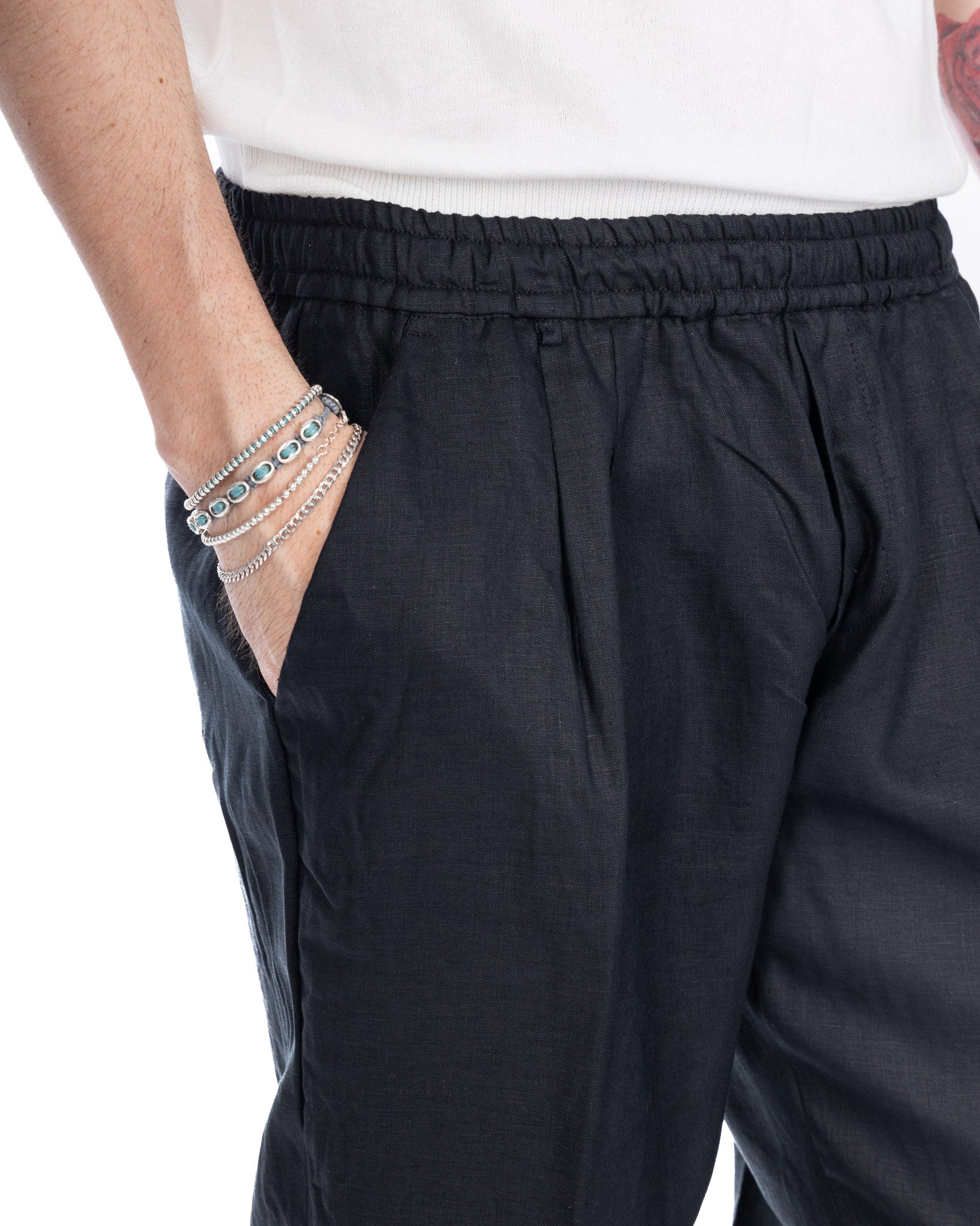 Colin - pantalaccio in puro lino nero