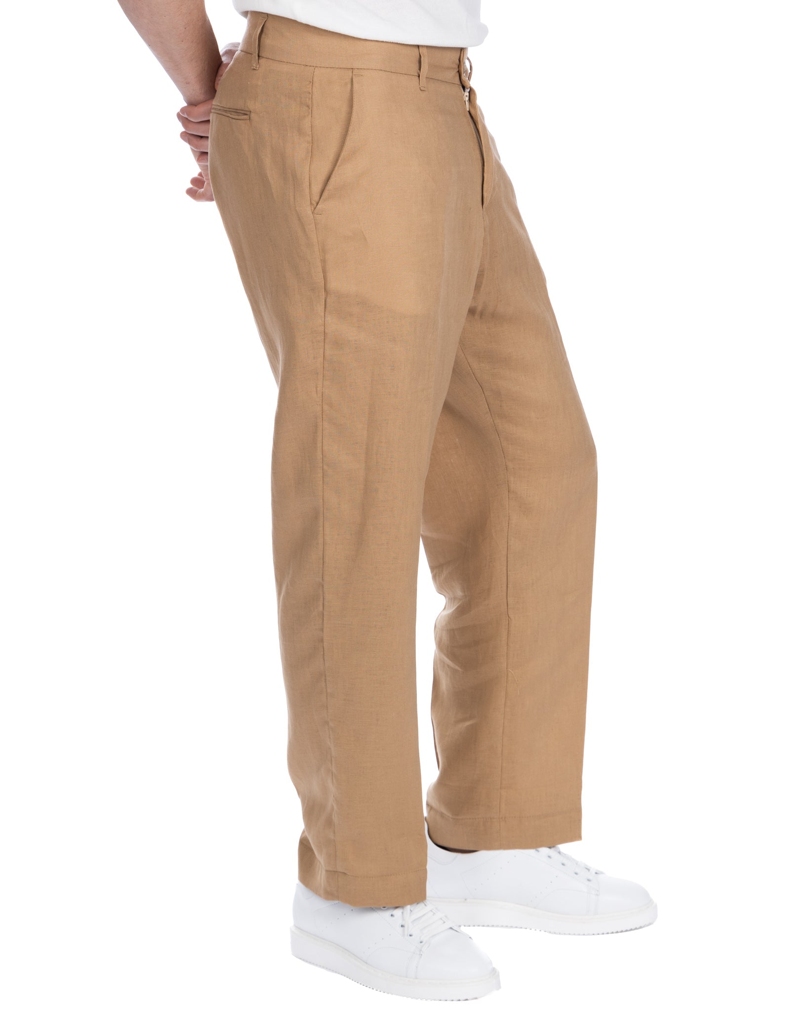 Lucas - pantalone largo cammello in puro lino