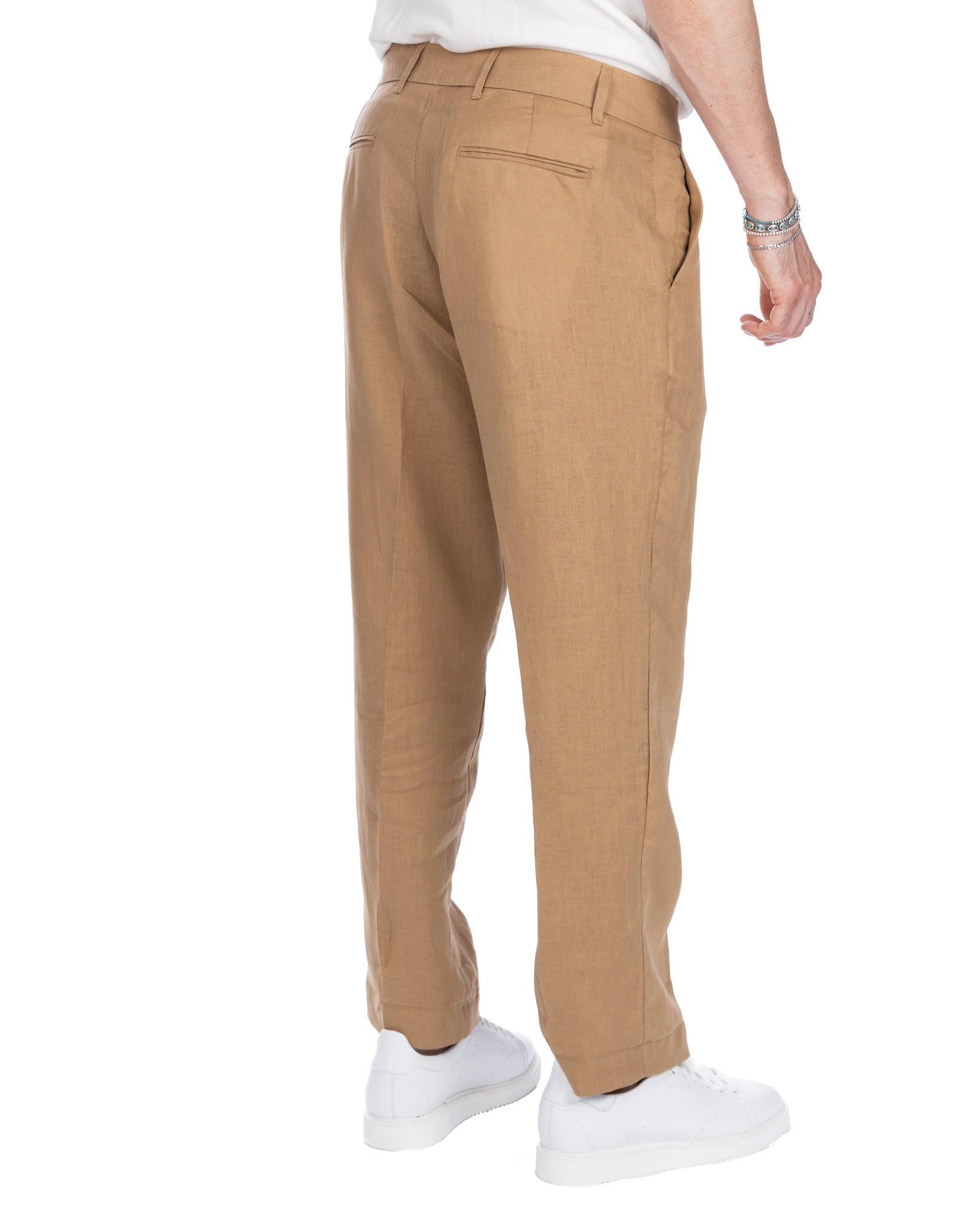 Lucas - pantalone largo cammello in puro lino