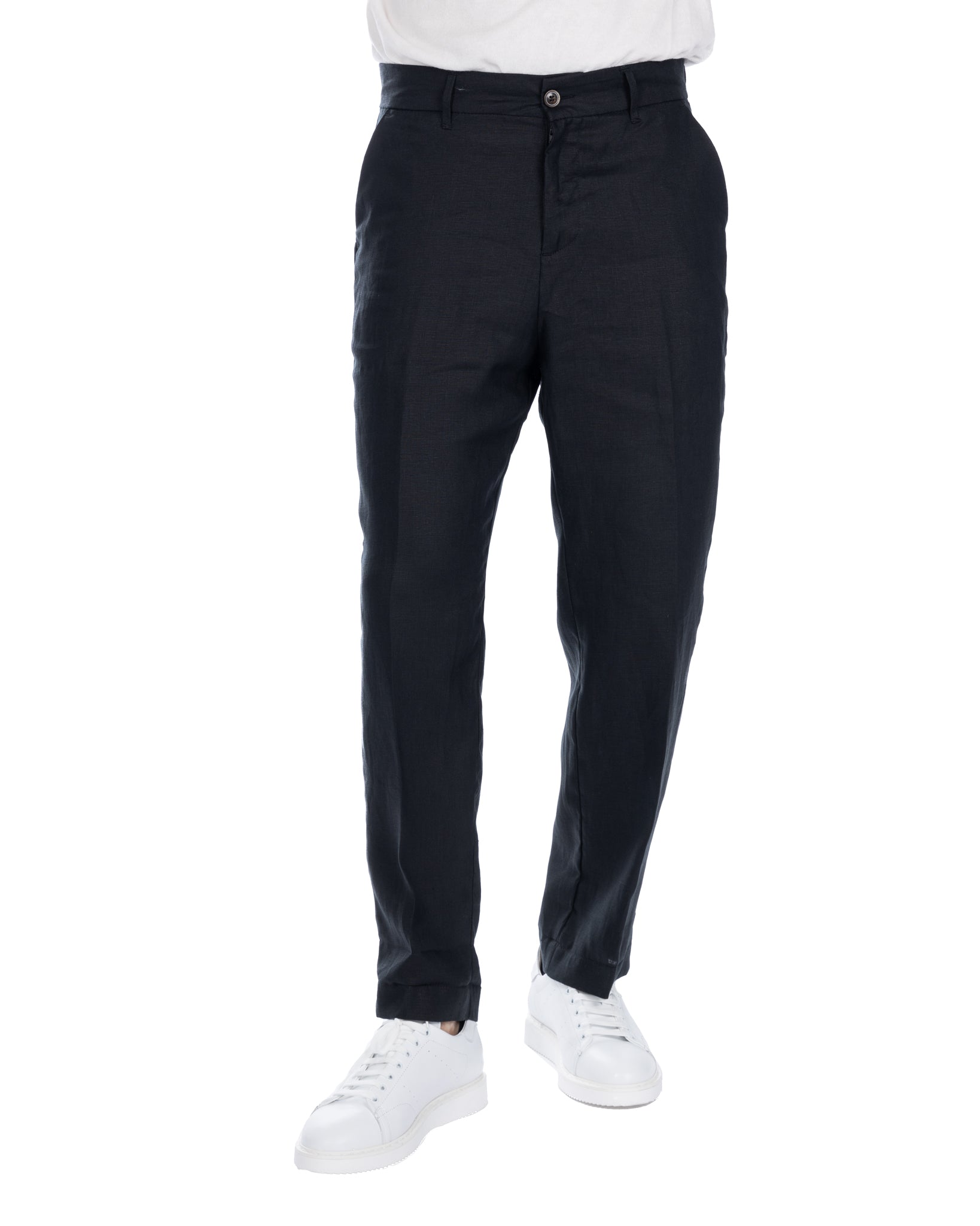 Lucas - pantalone largo in puro lino nero