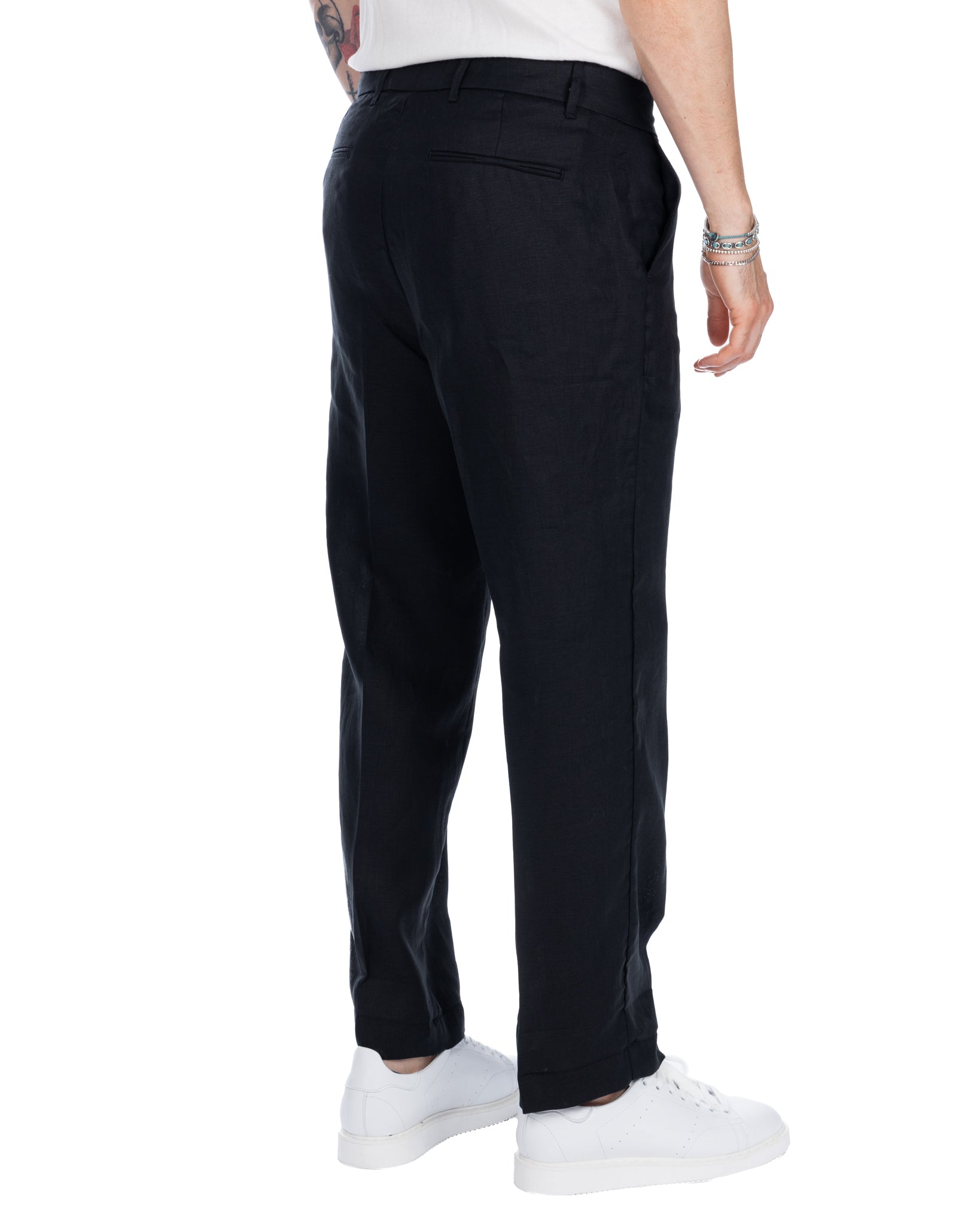 Lucas - pantalone largo in puro lino nero