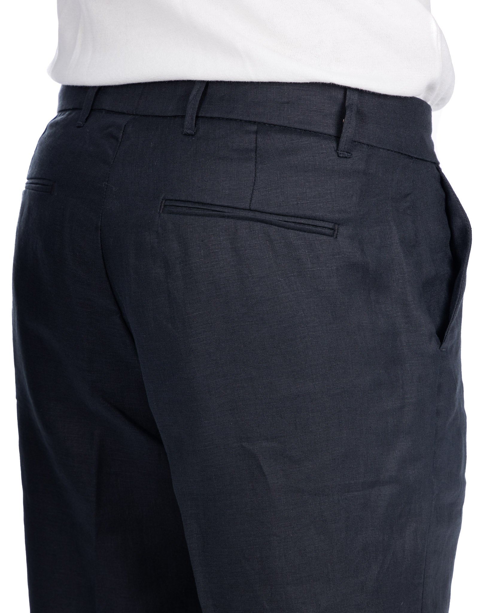 Lucas - pantalone largo in puro lino nero