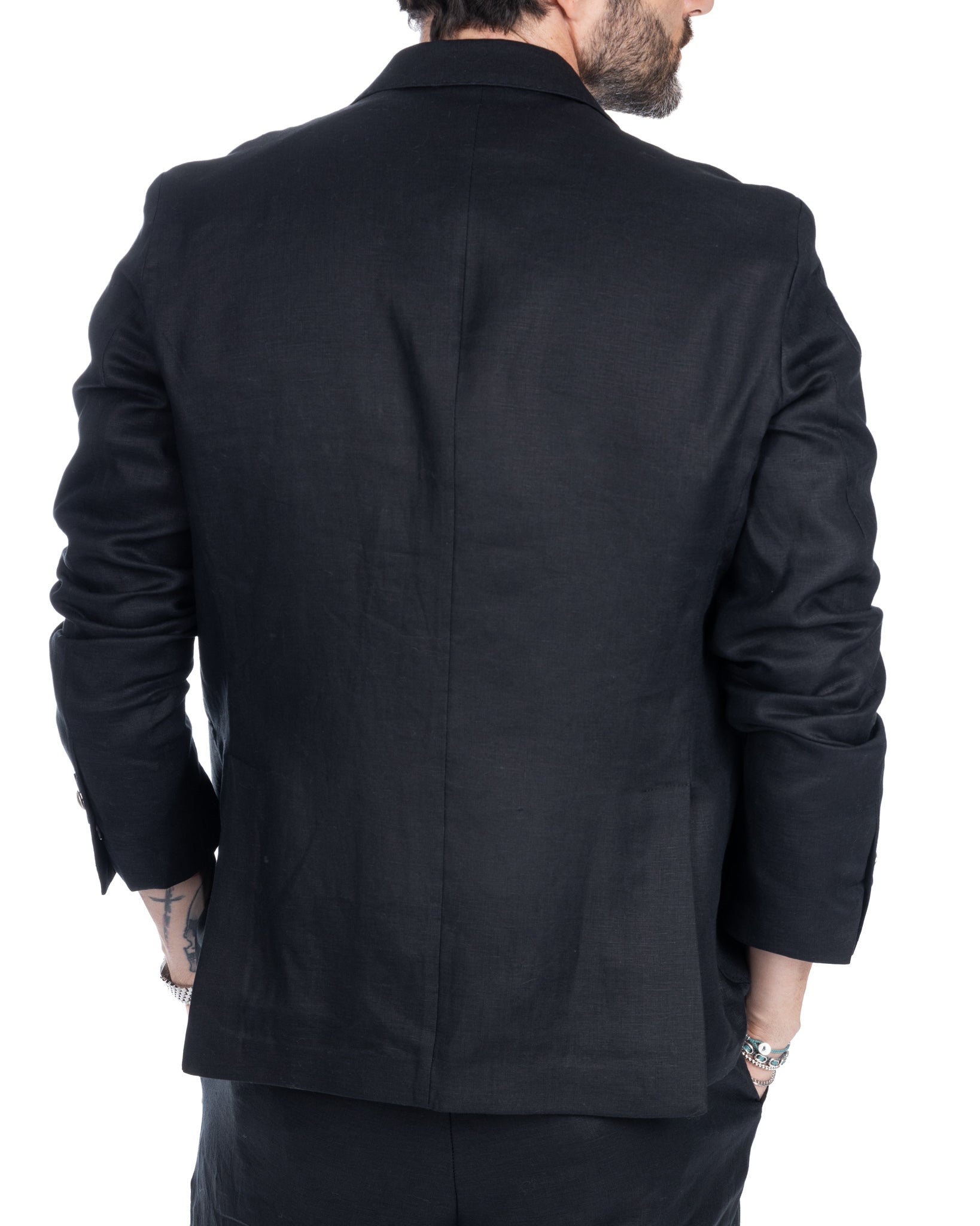 Baunei - giacca doppiopetto puro lino nero