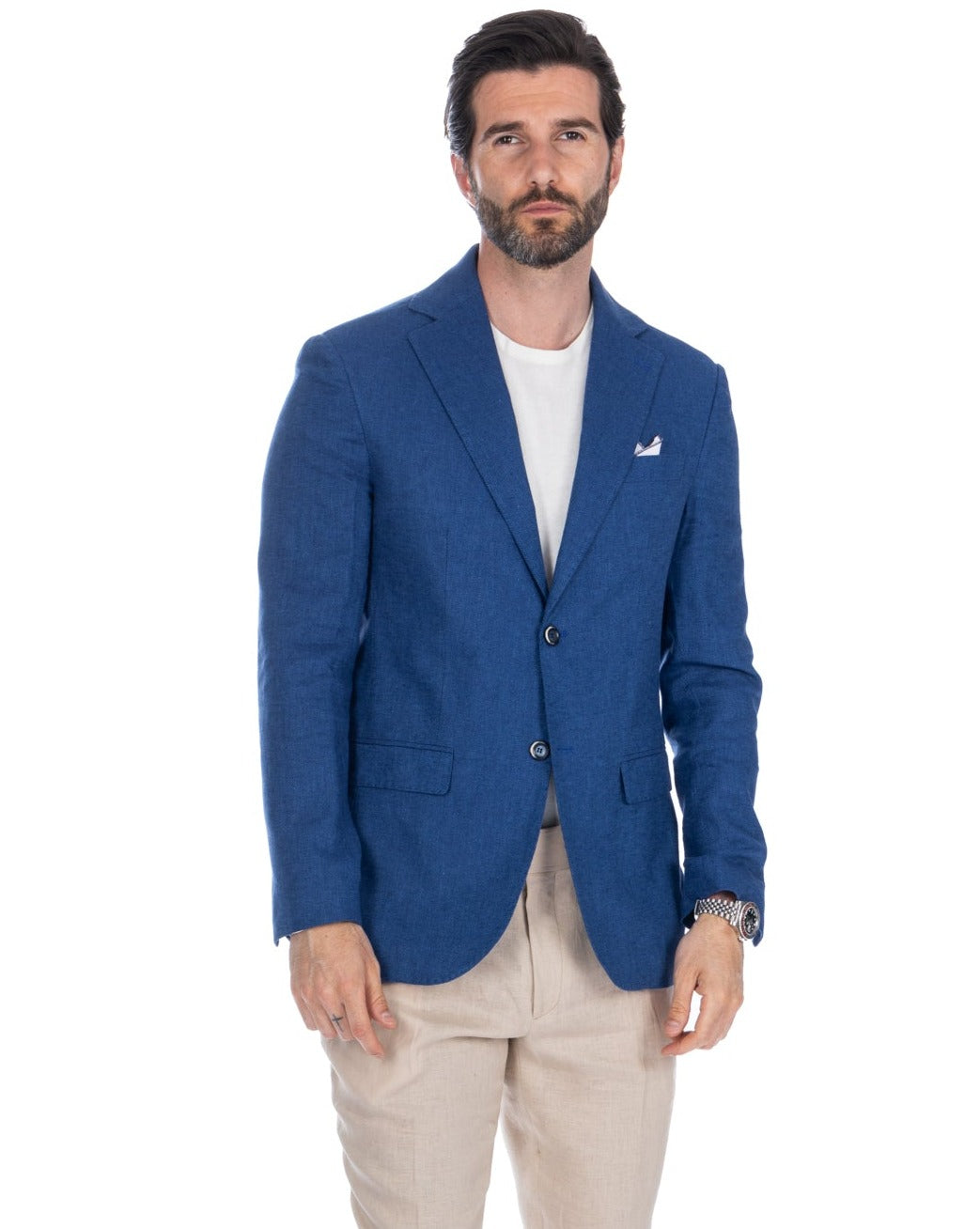 Treia - single-breasted blue herringbone jacket