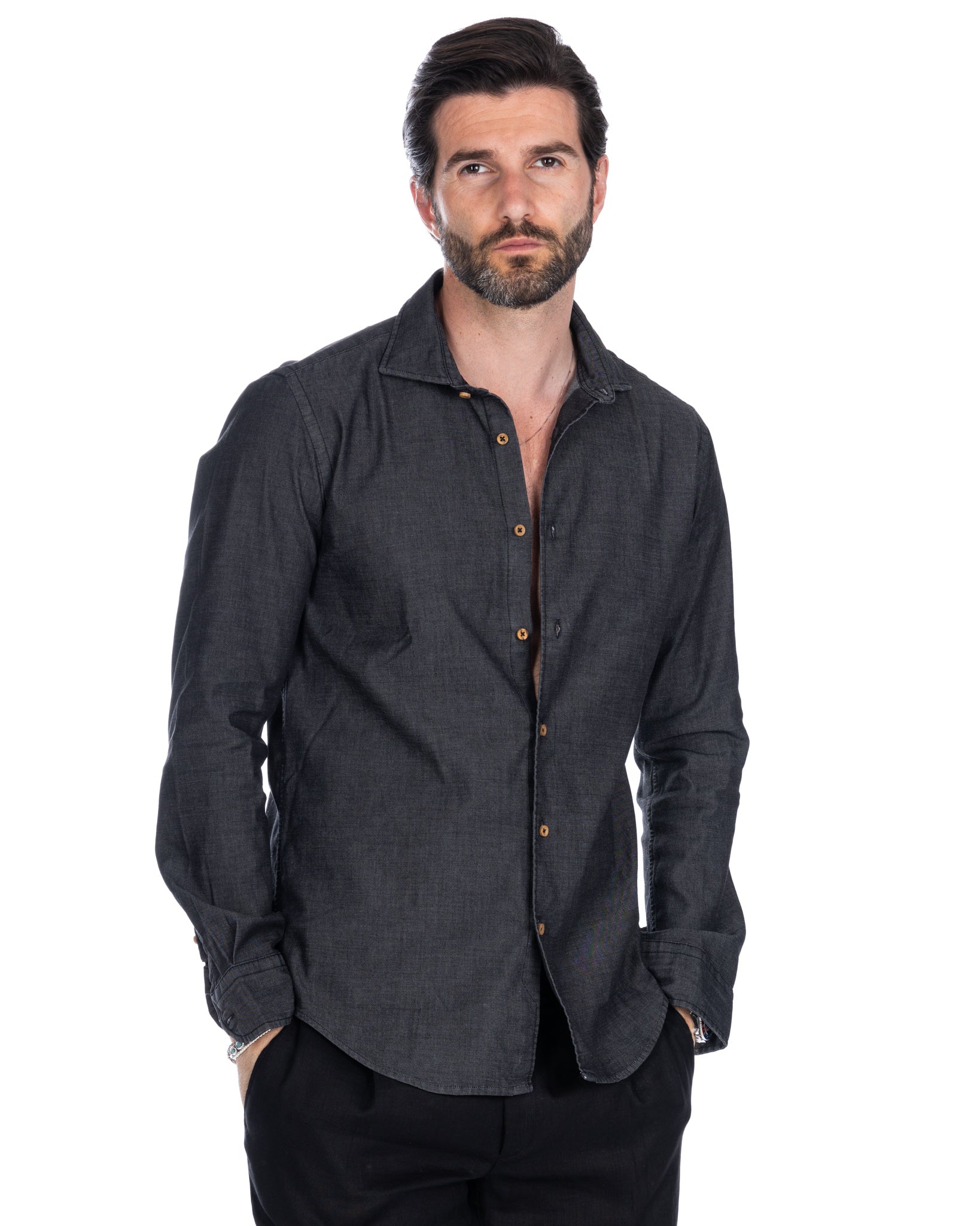 Mark - black denim shirt
