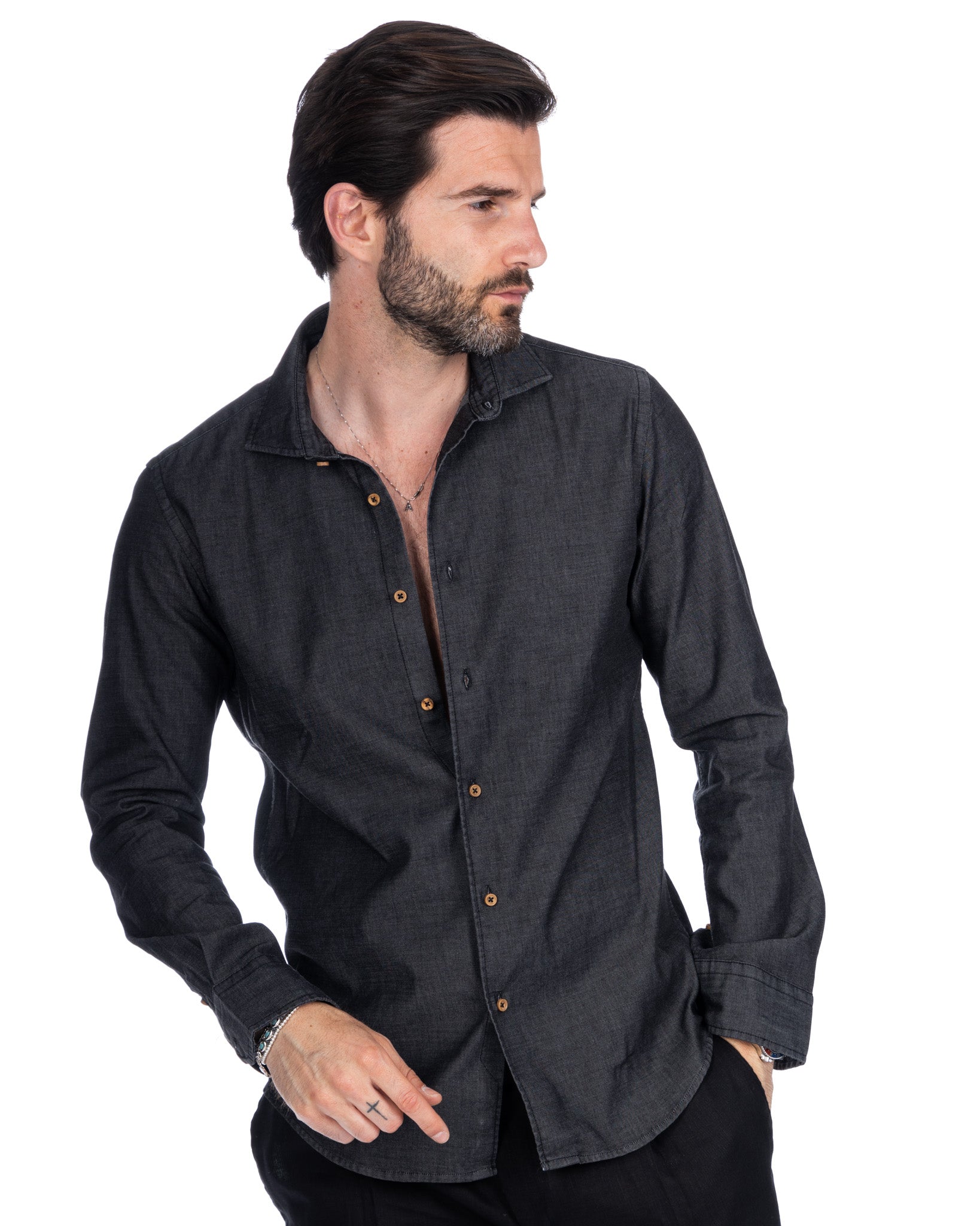 Mark - black denim shirt